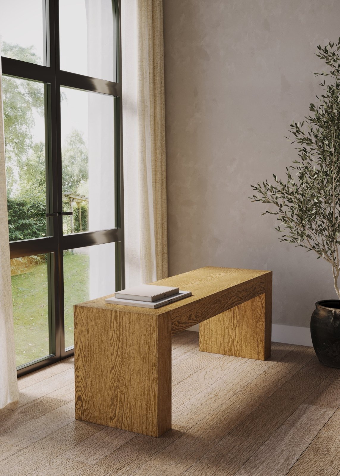Zeno Organic Wooden Bench in Weathered Natural Finish in Bench by Maven Lane