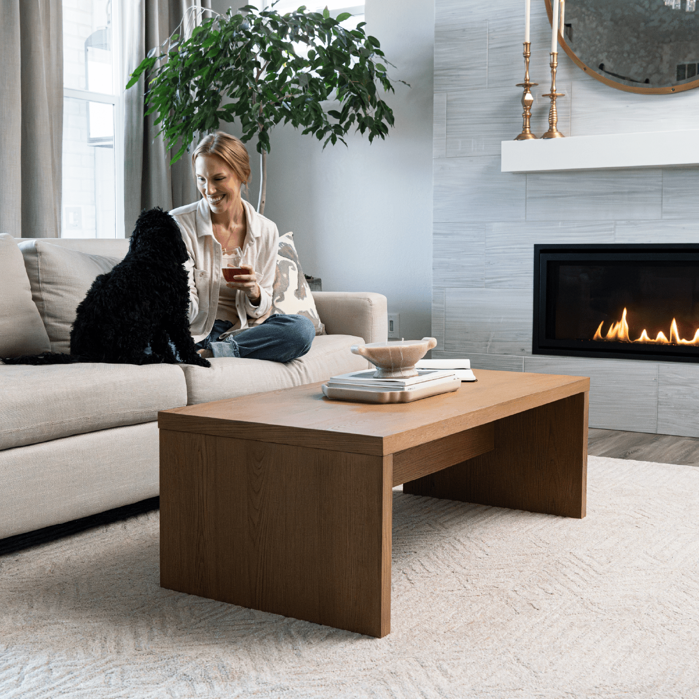 Zeno Rectangular Coffee Table in Aged Natural in Coffee Table by Maven Lane