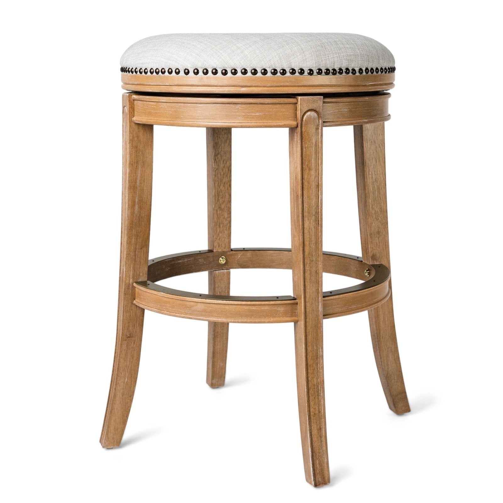 Alexander Backless Bar Stool in Weathered Oak Finish with Sand Color Fabric Upholstery in Stools by Maven Lane