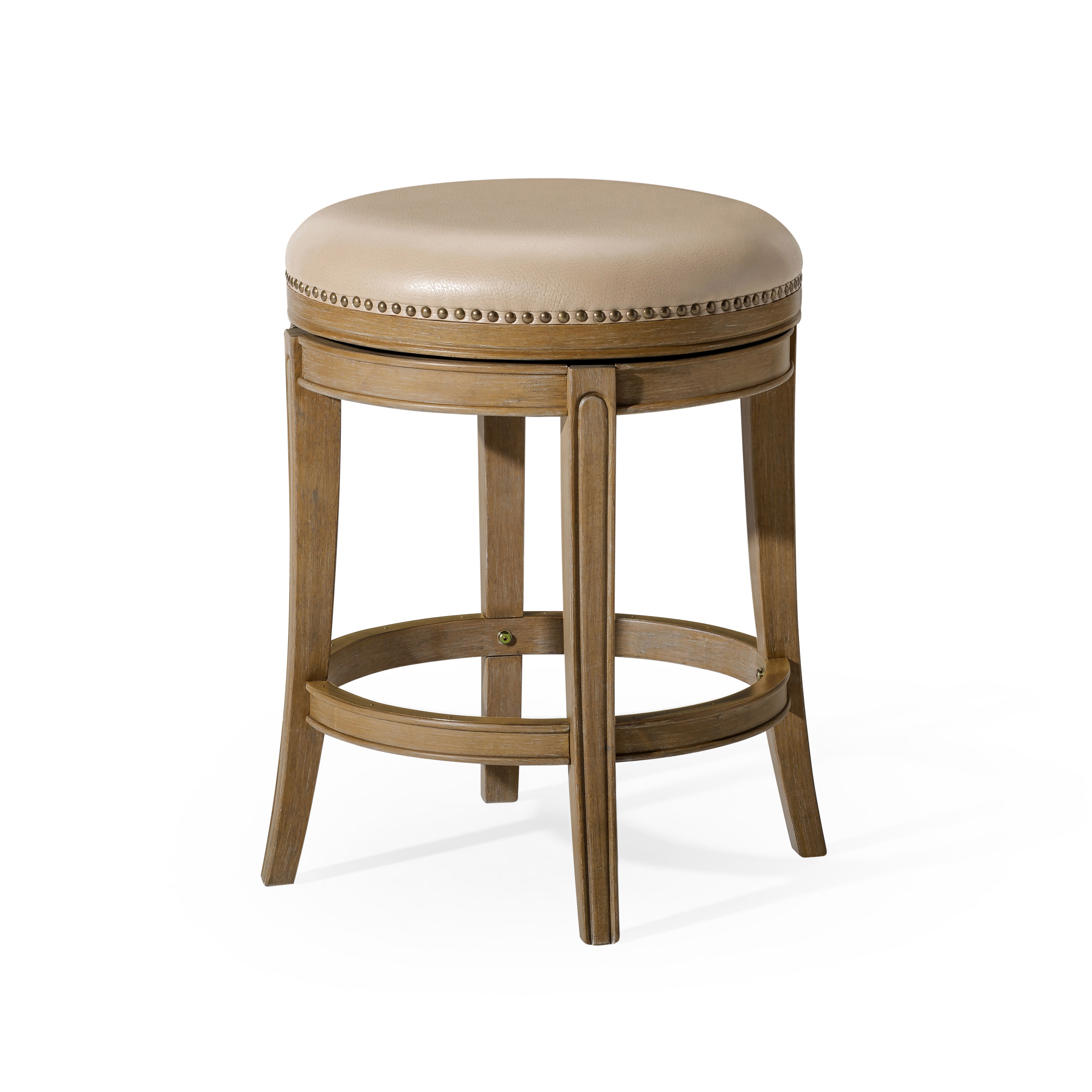 26" Alexander Backless Counter Stool in Brown Finish with Beige Faux Leather Upholstery in Stools by Maven Lane