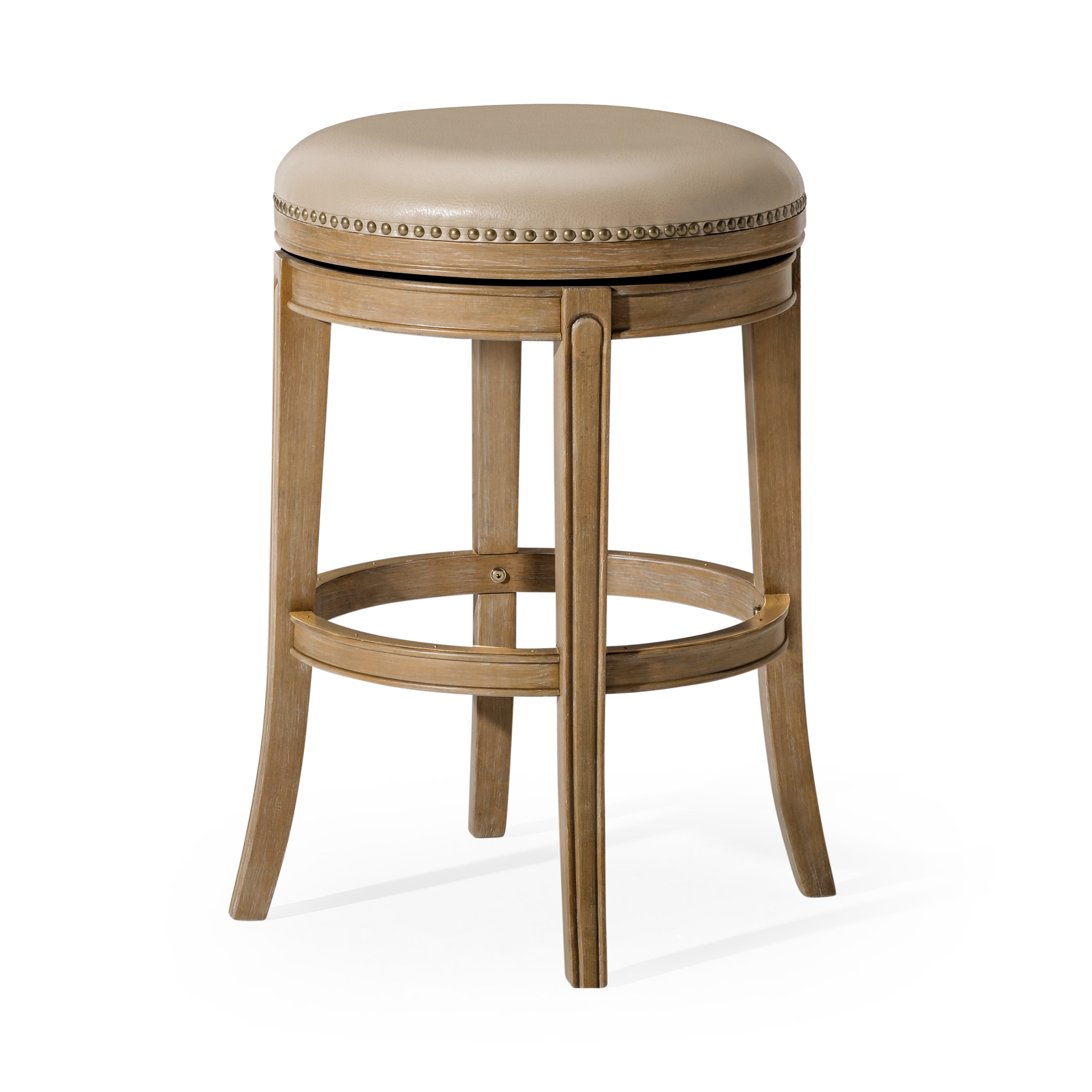 31" Alexander Backless Bar Stool in Brown Finish with Beige Faux Leather Upholstery in Stools by Maven Lane