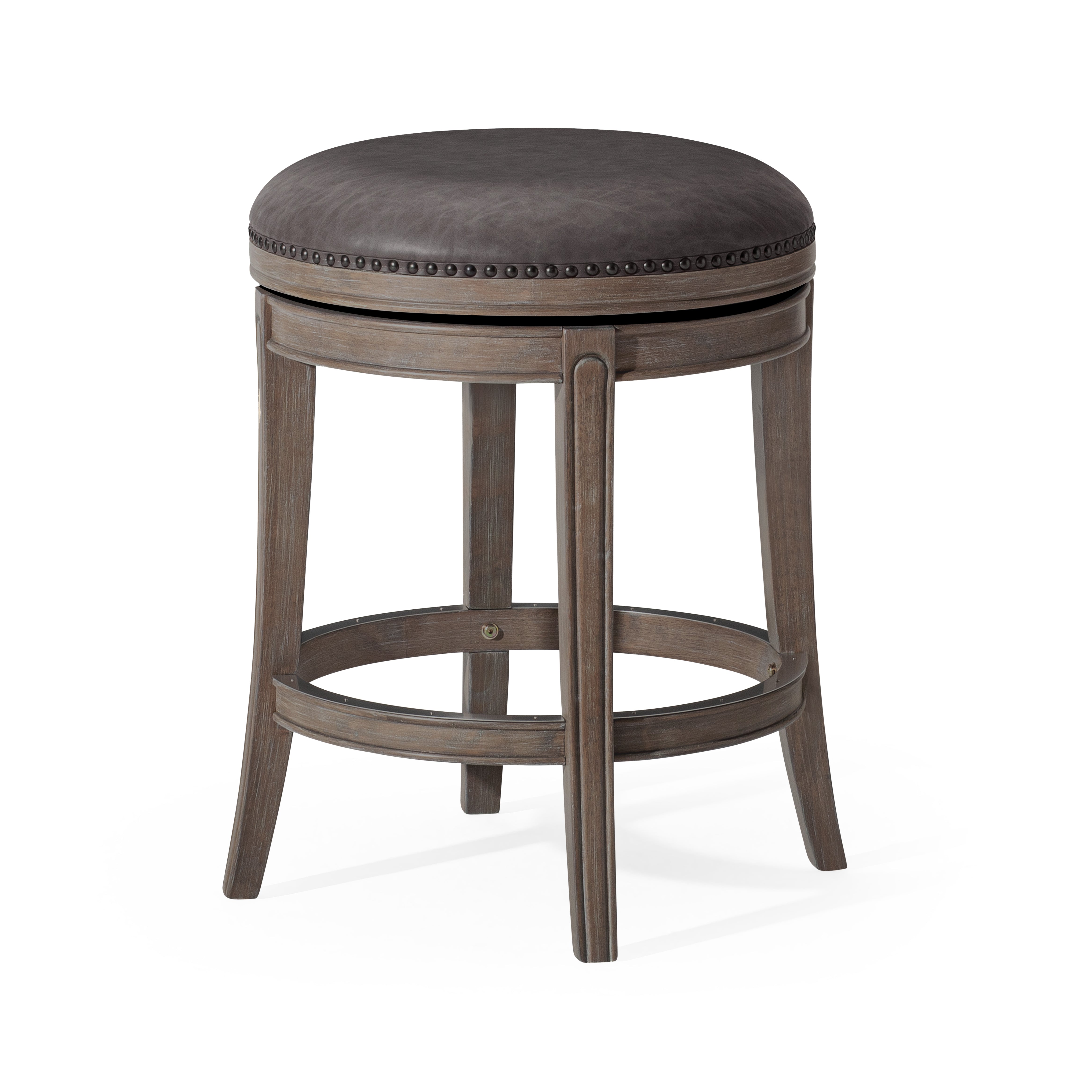 26" Alexander Backless Counter Stool in Reclaimed Oak Finish with Ronan Stone Vegan Leather in Stools by Maven Lane