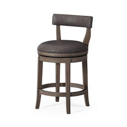 Alexander Counter Stool in Grey Finish with Grey Faux Leather Upholstery