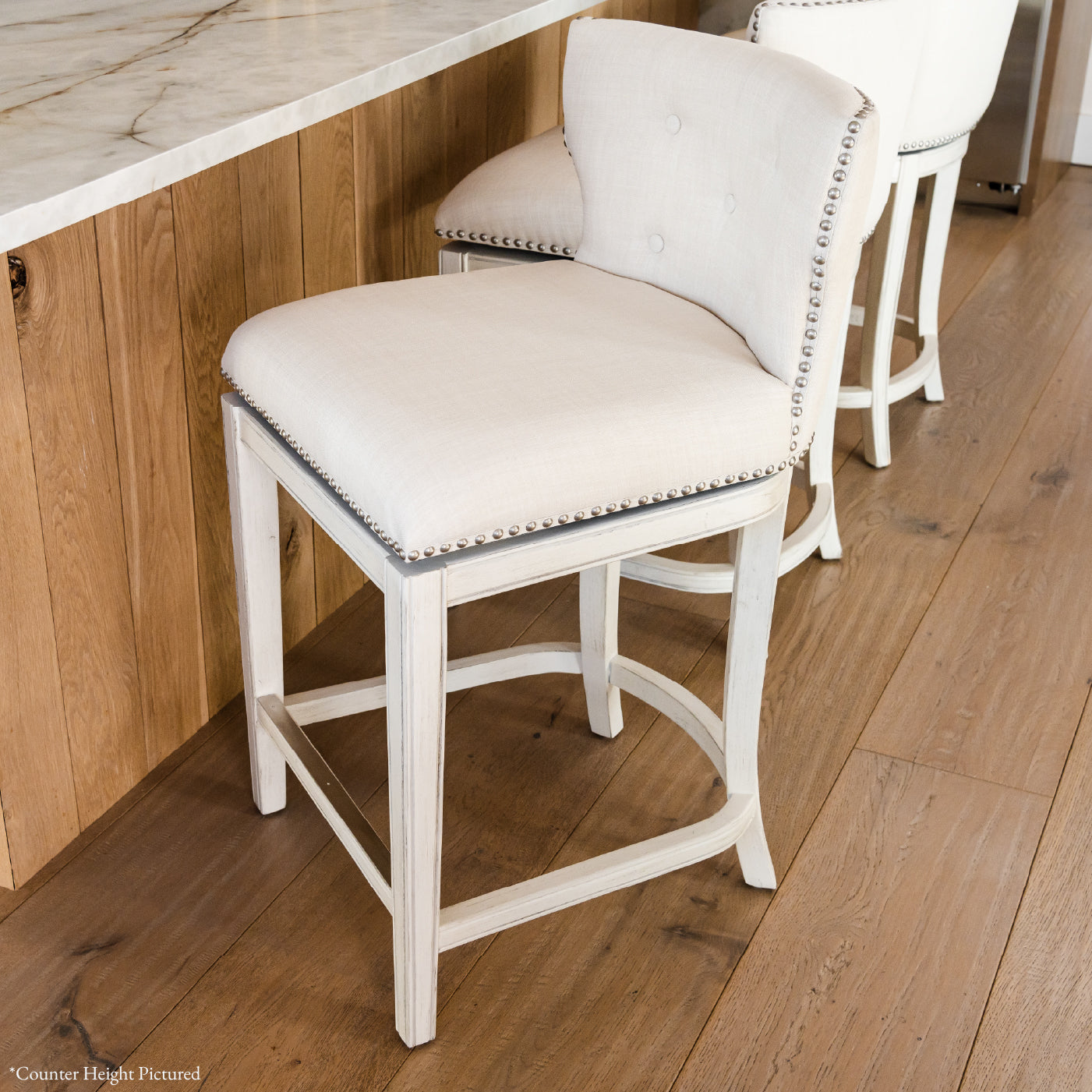 31" Hugo Bar Stool in Cream Finish and Cream Fabric Upholstery in Maven Lane by Maven Lane