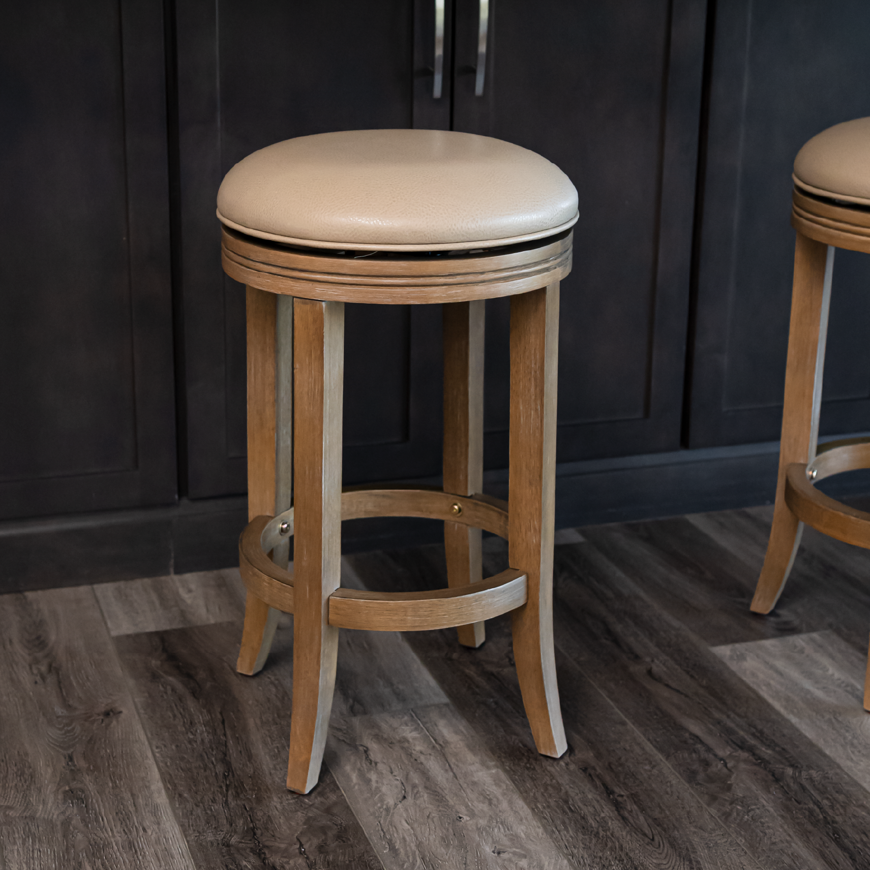 26" Eva swivel counter height kitchen stool - weathered oak finish with avanti bone vegan leather in Stools by Maven Lane