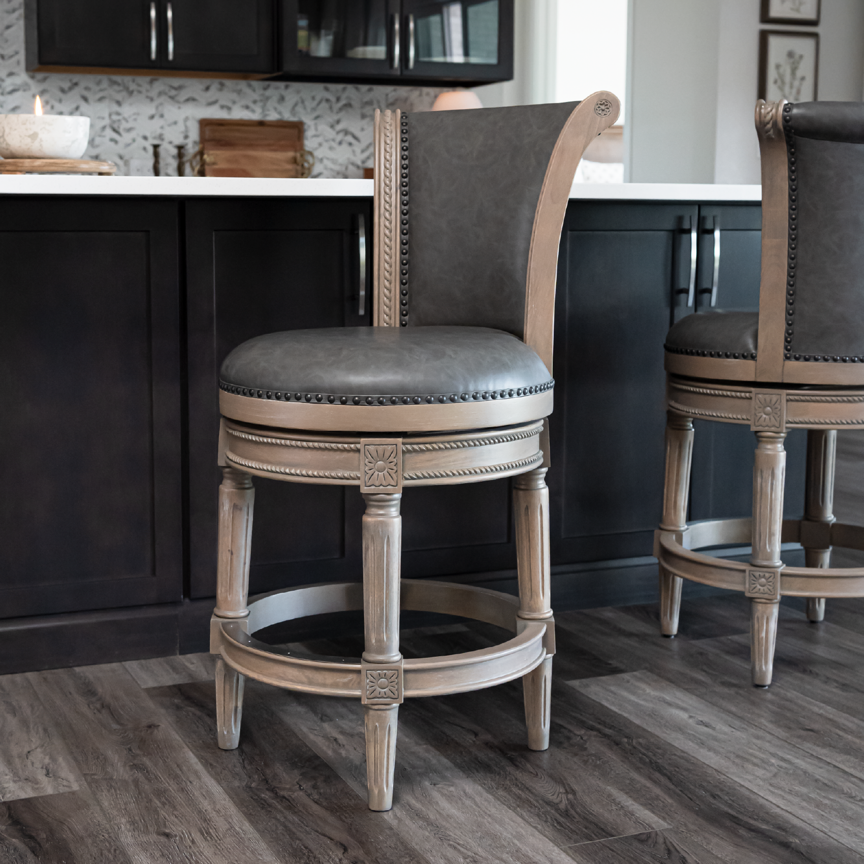 Pullman Swivel Counter Height Kitchen Stool - Reclaimed Oak Finish with Ronan Stone Vegan Leather