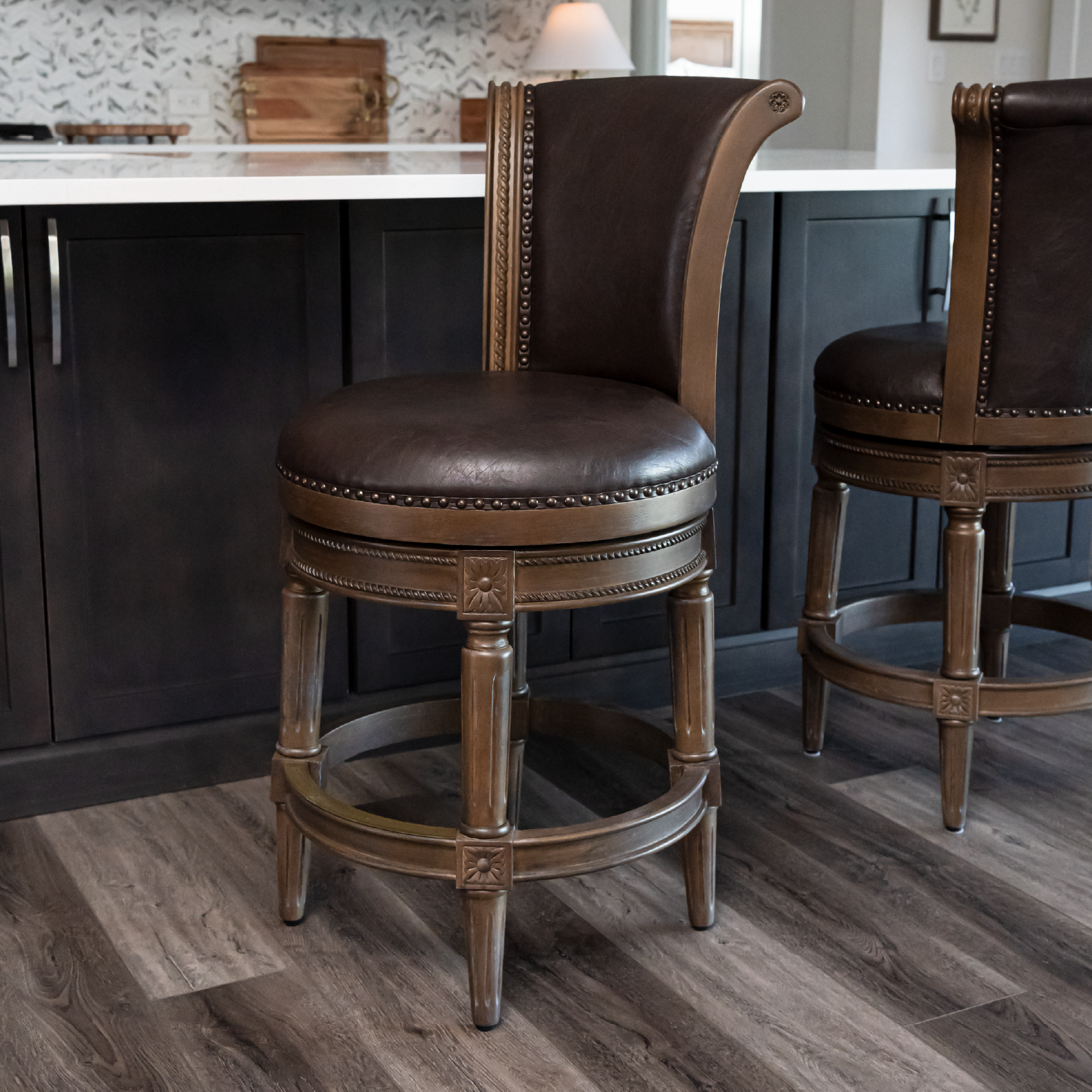 Pullman Swivel Counter Height Kitchen Stool - Walnut Finish w/ Marksman Saddle Vegan Leather