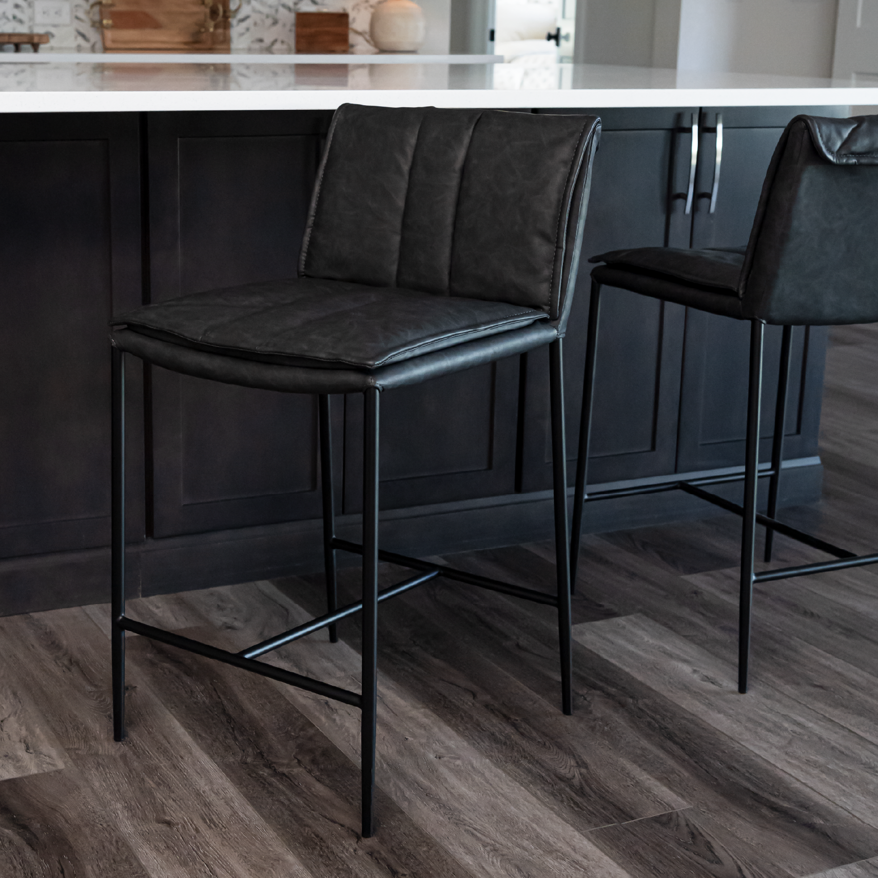 Gerard Counter Height Kitchen Stool - Matte Black Finish With Charcoal Black Vegan Leather