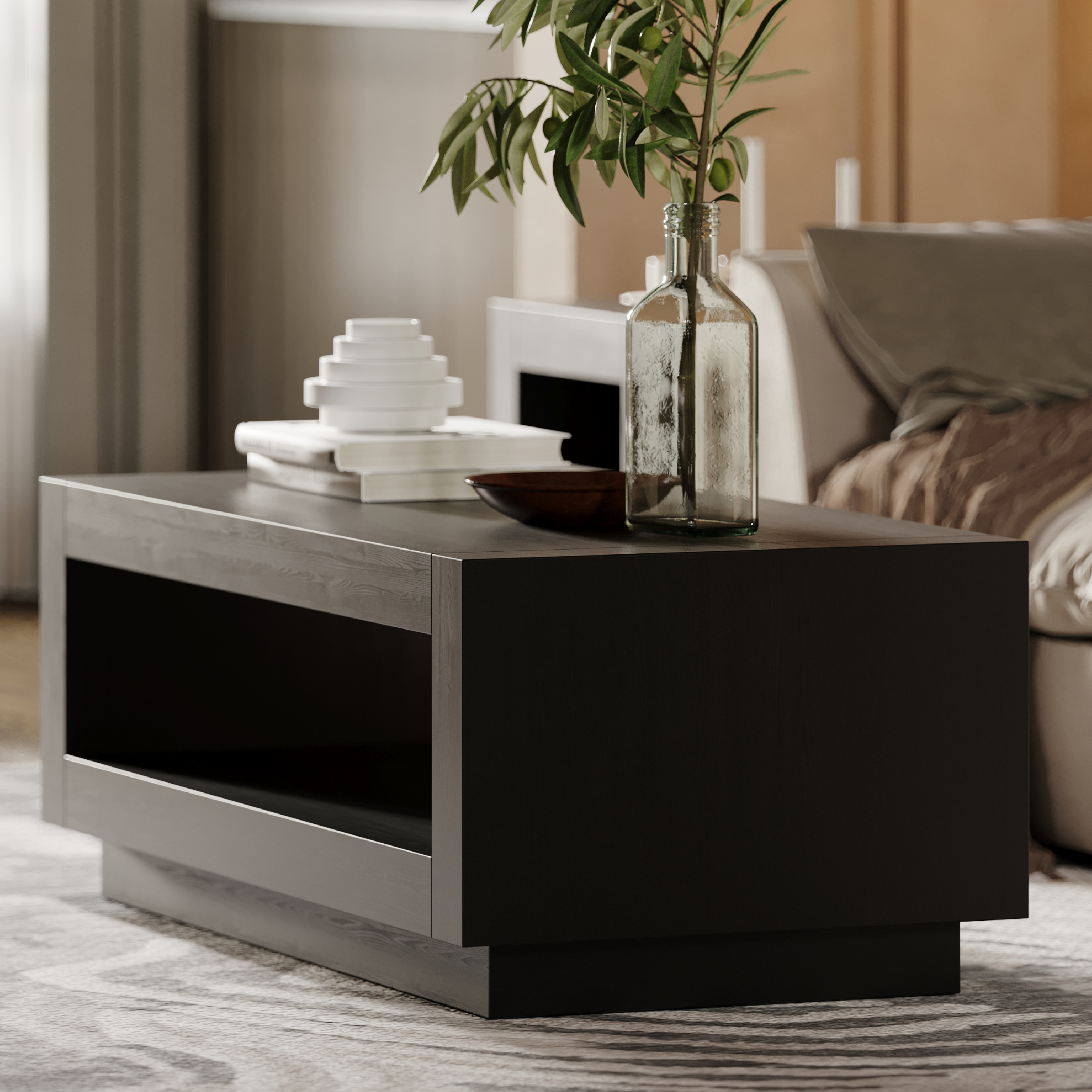 Artemis Contemporary Wooden Coffee Table in Refined Black Finish in Accent Tables by Maven Lane