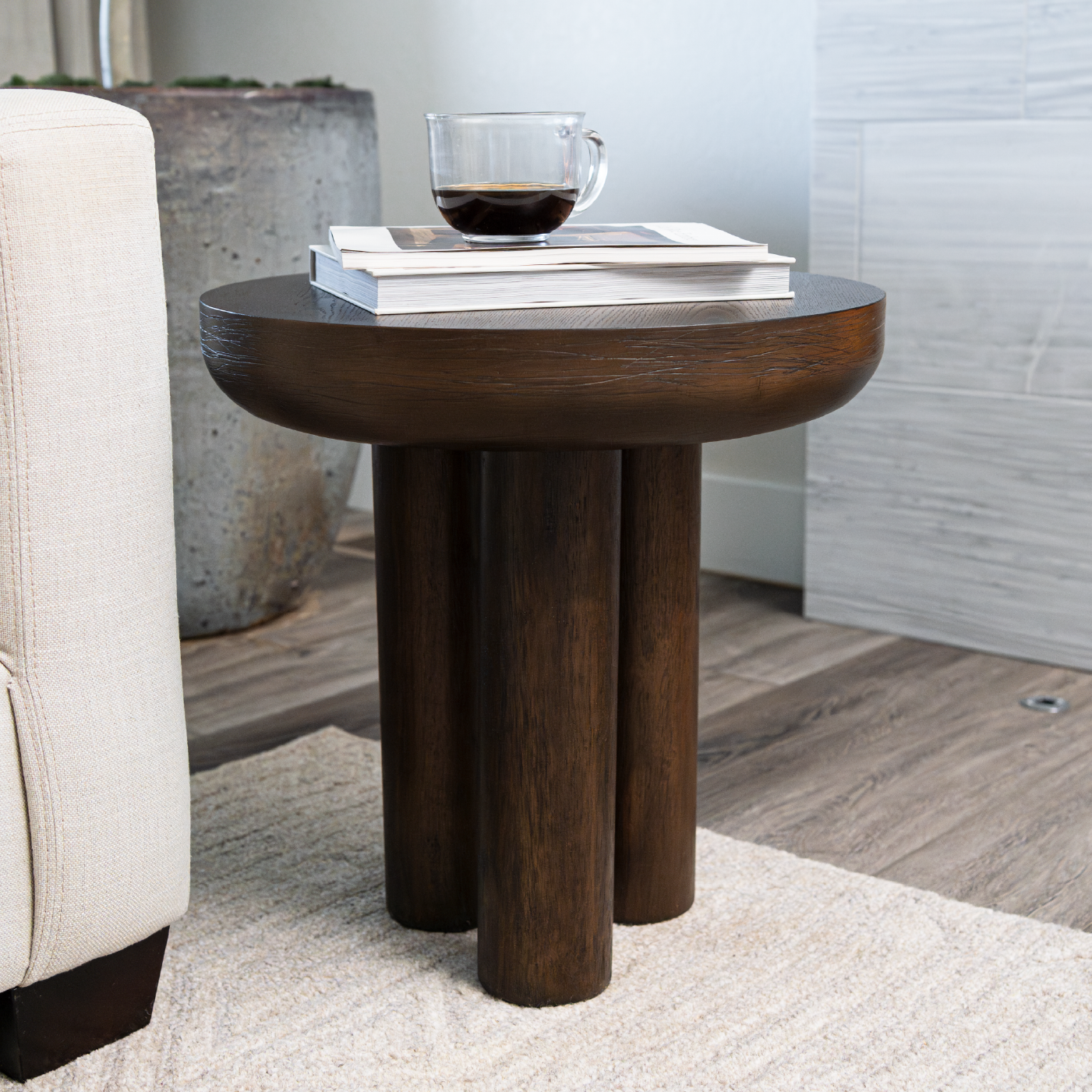 Owen Rustic Wooden Side Table In Aged Brown