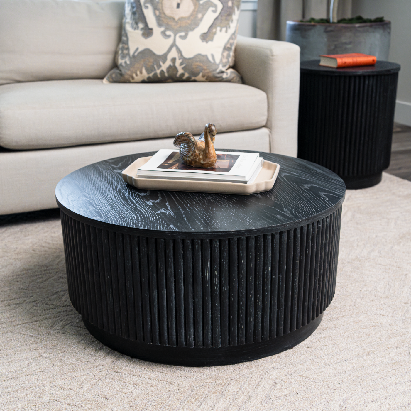 Dallas Round Coffee Table in Aged Black