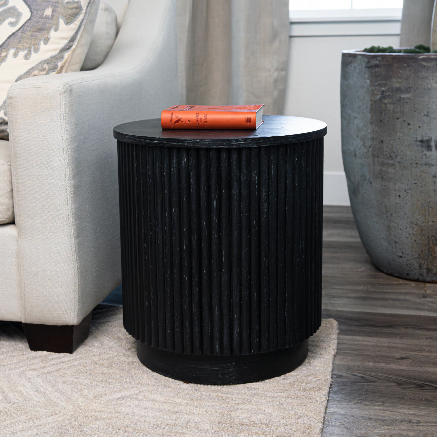 Dallas Round Side Table in Aged Black