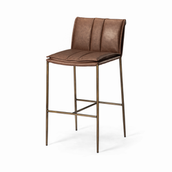 Gerard Bar Stool in Aged Gold Finish with Brown Faux Leather in Stools by Maven Lane