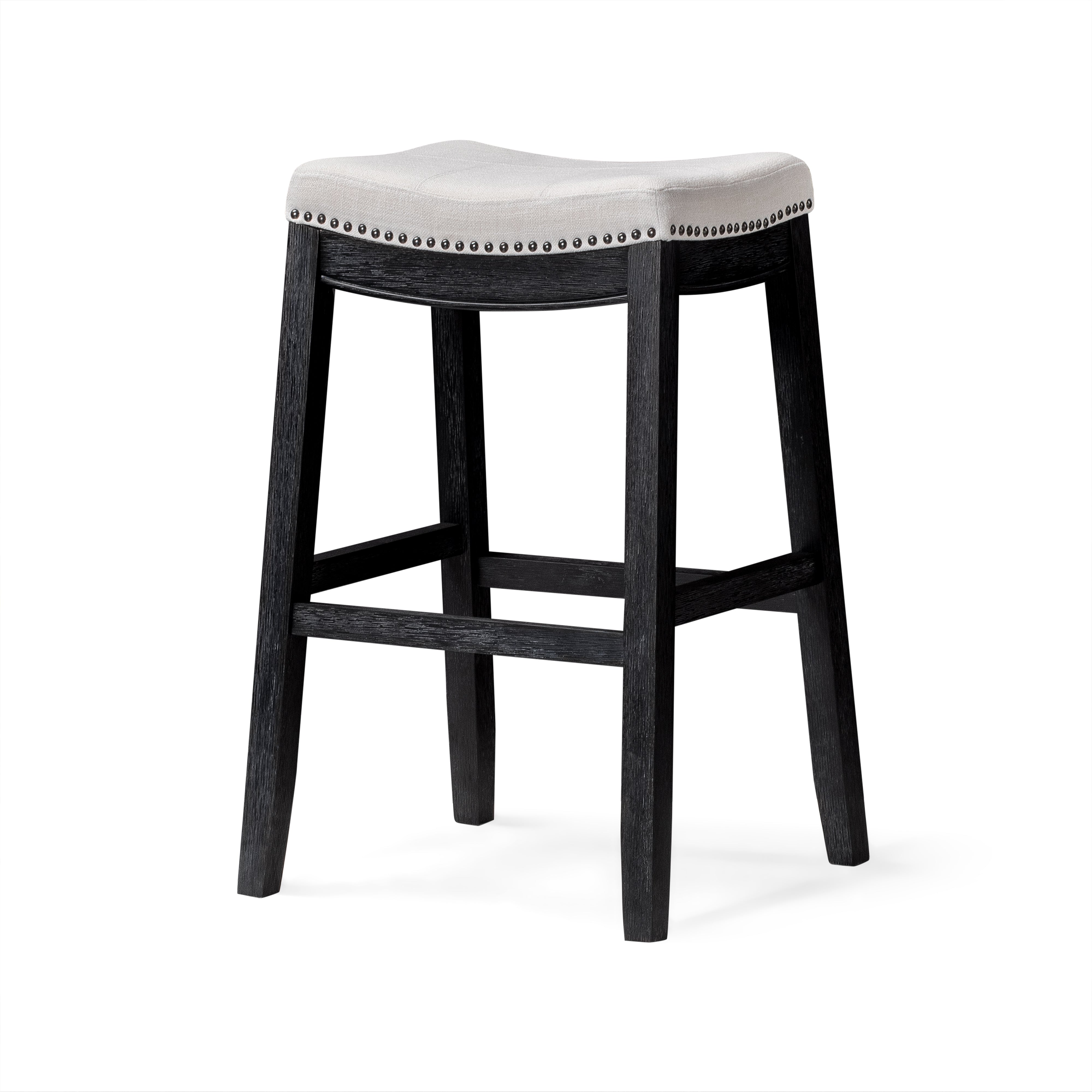 Sophia Backless Bar Stool in Aged Black Finish with Snow White Fabric in Stools by Maven Lane