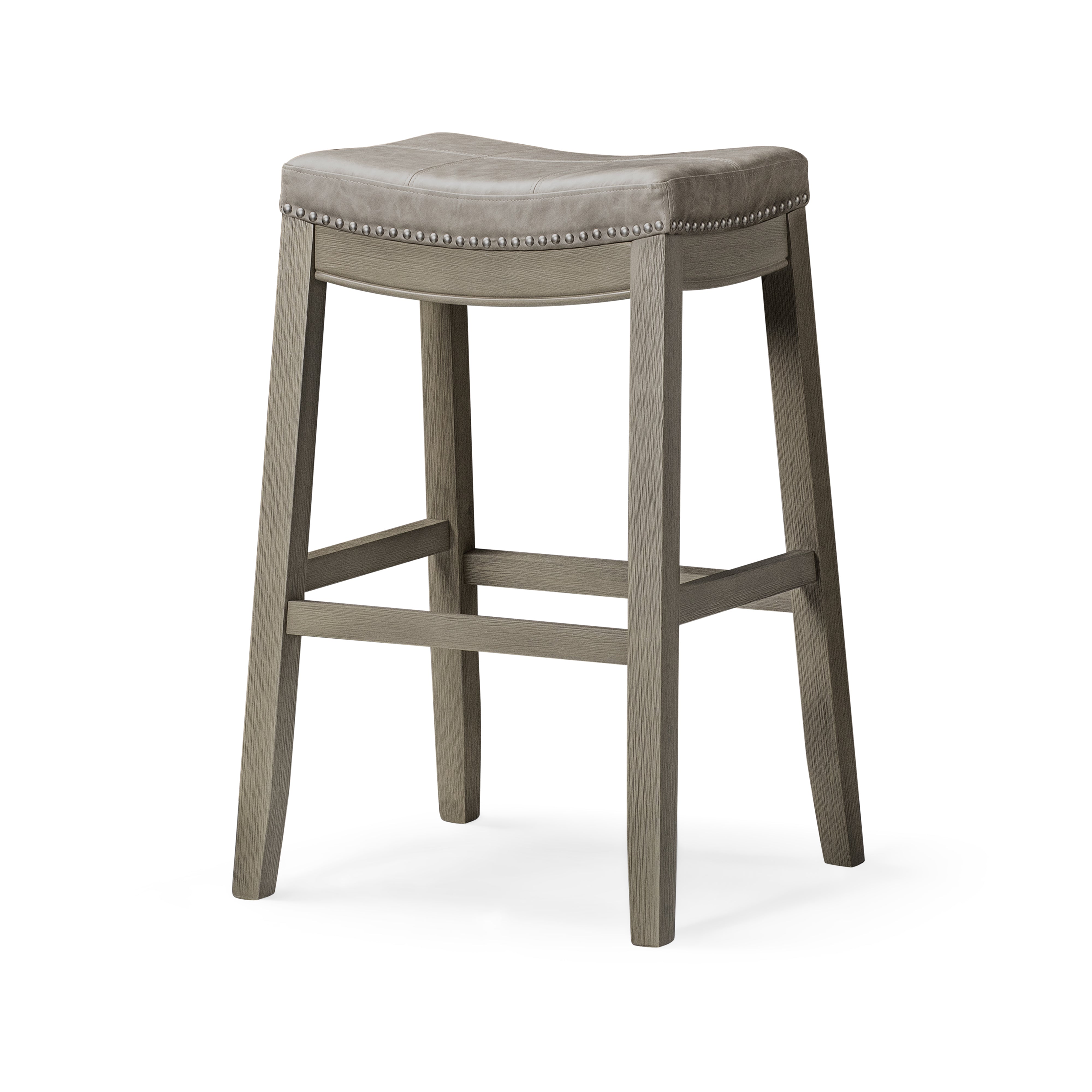 Sophia Backless Bar Stool in Aged Grey Finish with Pebble Grey Vegan Leather in Stools by Maven Lane