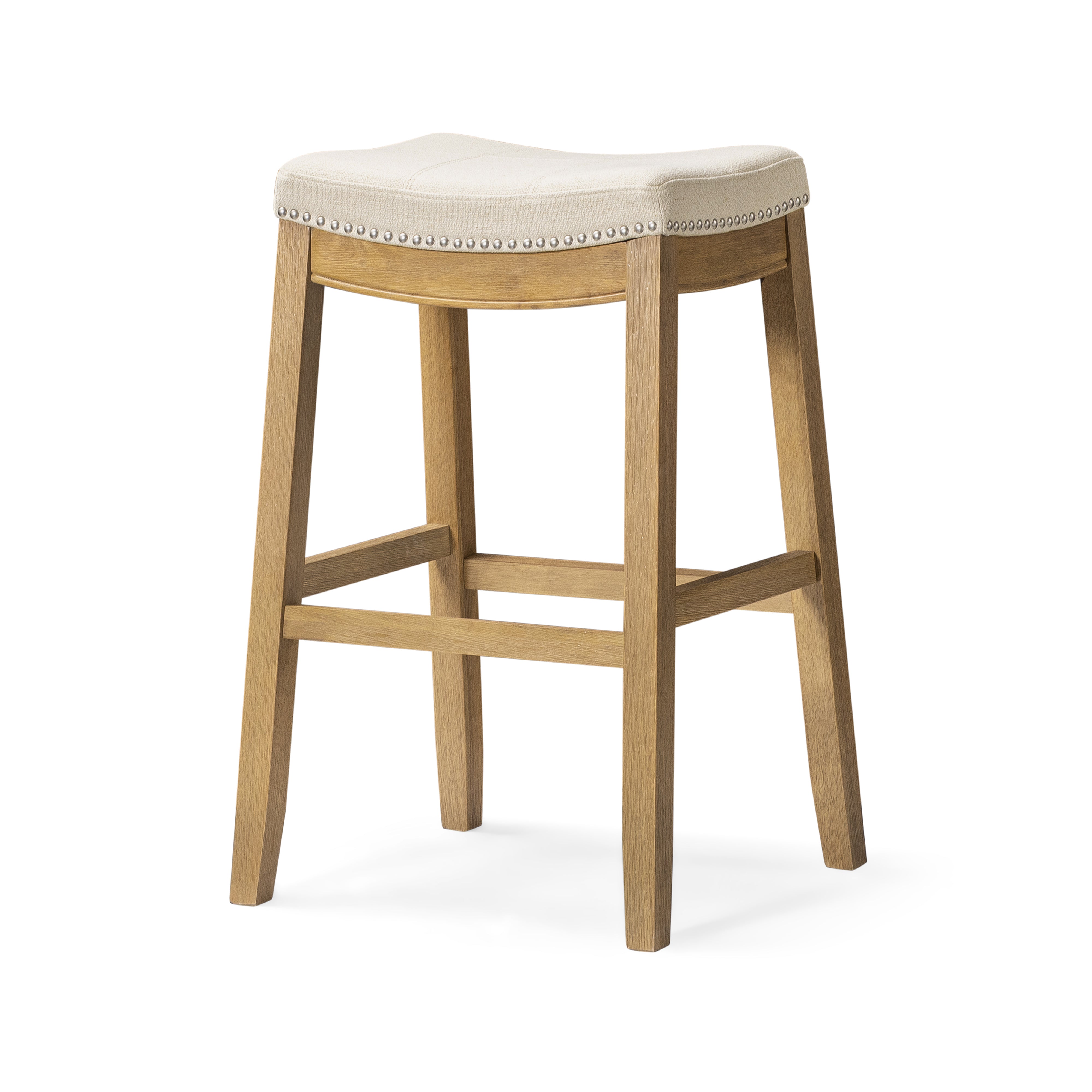 Sophia Backless Bar Stool In Aged Natural Finish with Light Beige Fabric in Stools by Maven Lane