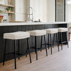 Berkley Counter Height Saddle Stool – Beige Fabric & Matte Black in Maven Lane by Maven Lane