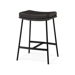 Berkley Counter Height Saddle Stool – Charcoal Faux Leather & Matte Black