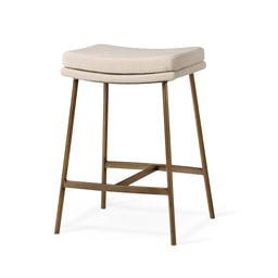 Berkley Counter Height Saddle Stool – Beige Fabric & Aged Gold