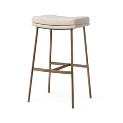 Berkley Bar Height Saddle Stool – Beige Fabric & Aged Gold in Maven Lane by Maven Lane