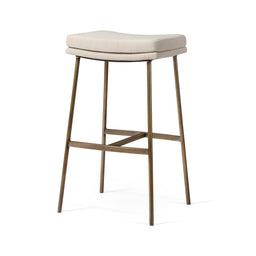 Berkley Bar Height Saddle Stool – Beige Fabric & Aged Gold