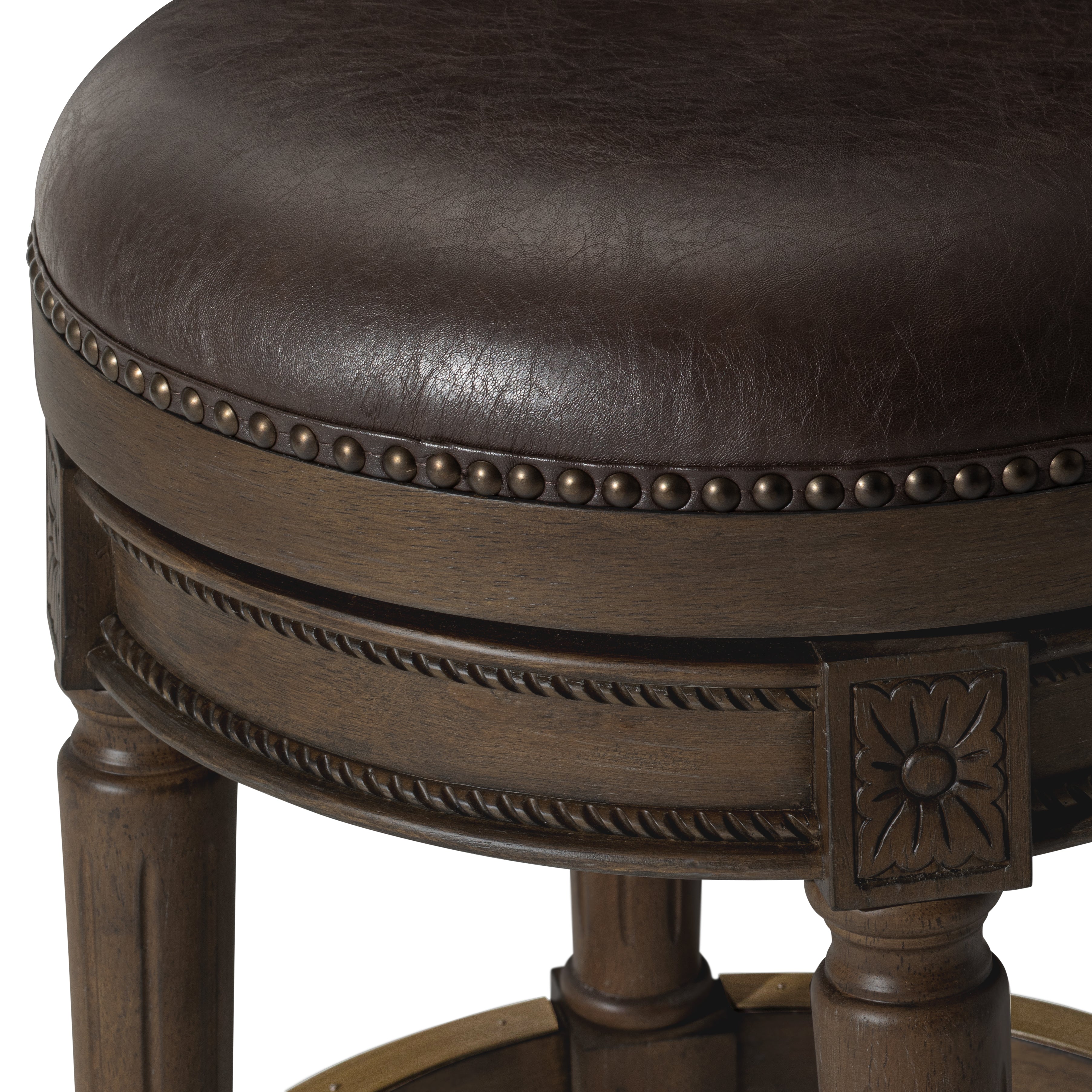 27" Pullman backless swivel counter height kitchen stool - walnut finish with marksman saddle vegan leather in Stools by Maven Lane