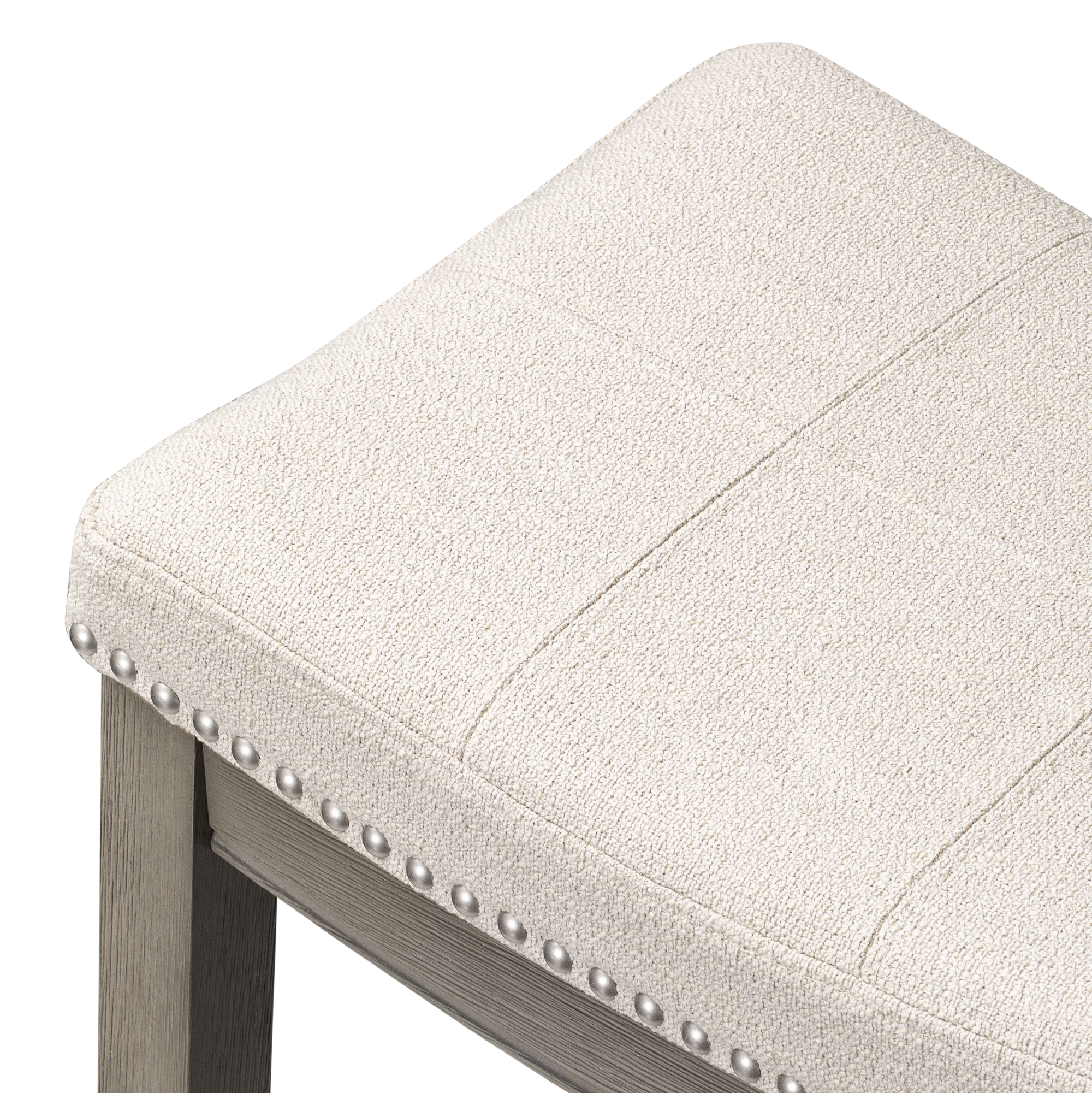 Sophia Saddle Backless Counter Height Kitchen Stool - Aged Grey Finish with Dove Grey Fabric in Stools by Maven Lane