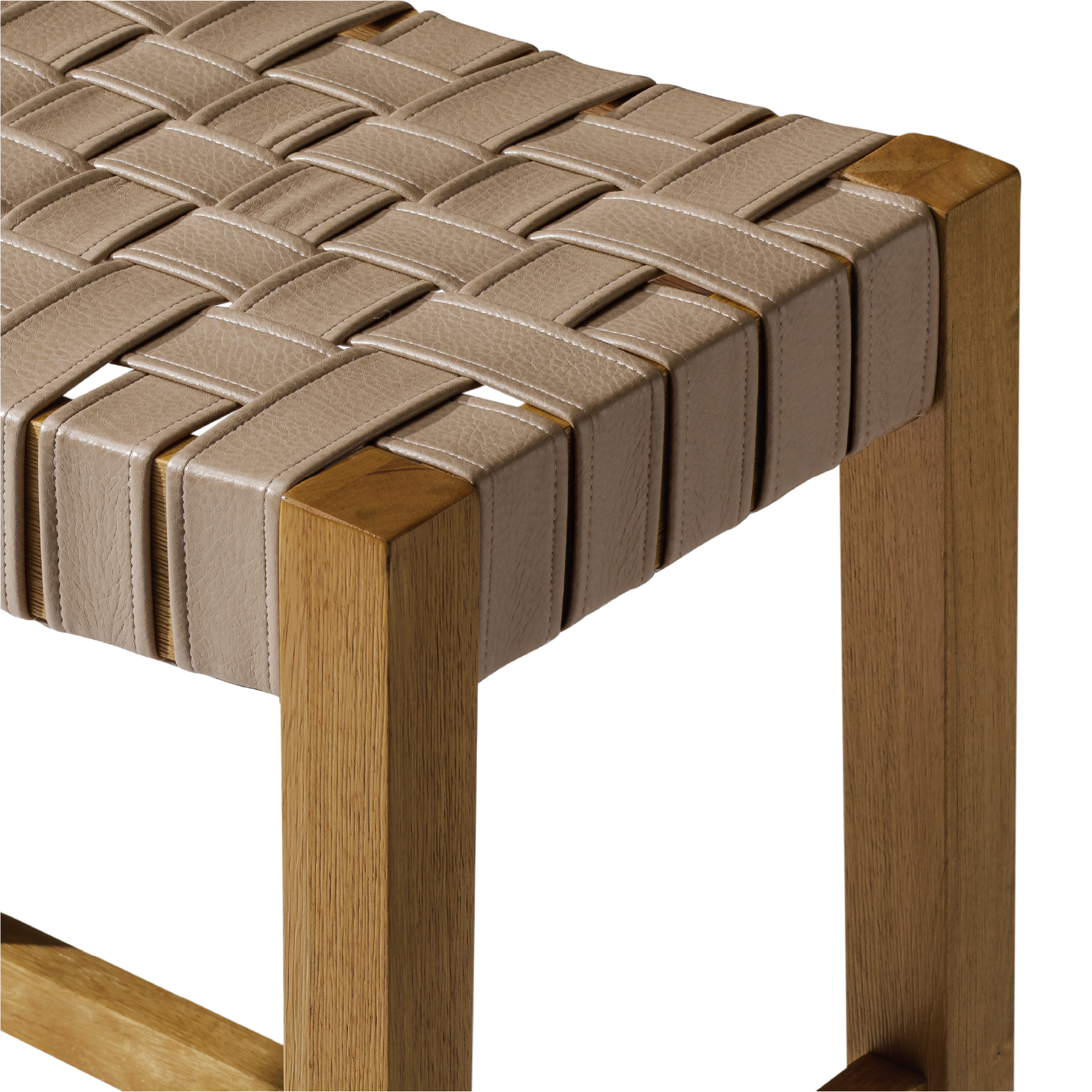 Emerson Bar Stool In Weathered Natural Wood Finish With Avanti Bone Vegan Leather in Stools by Maven Lane