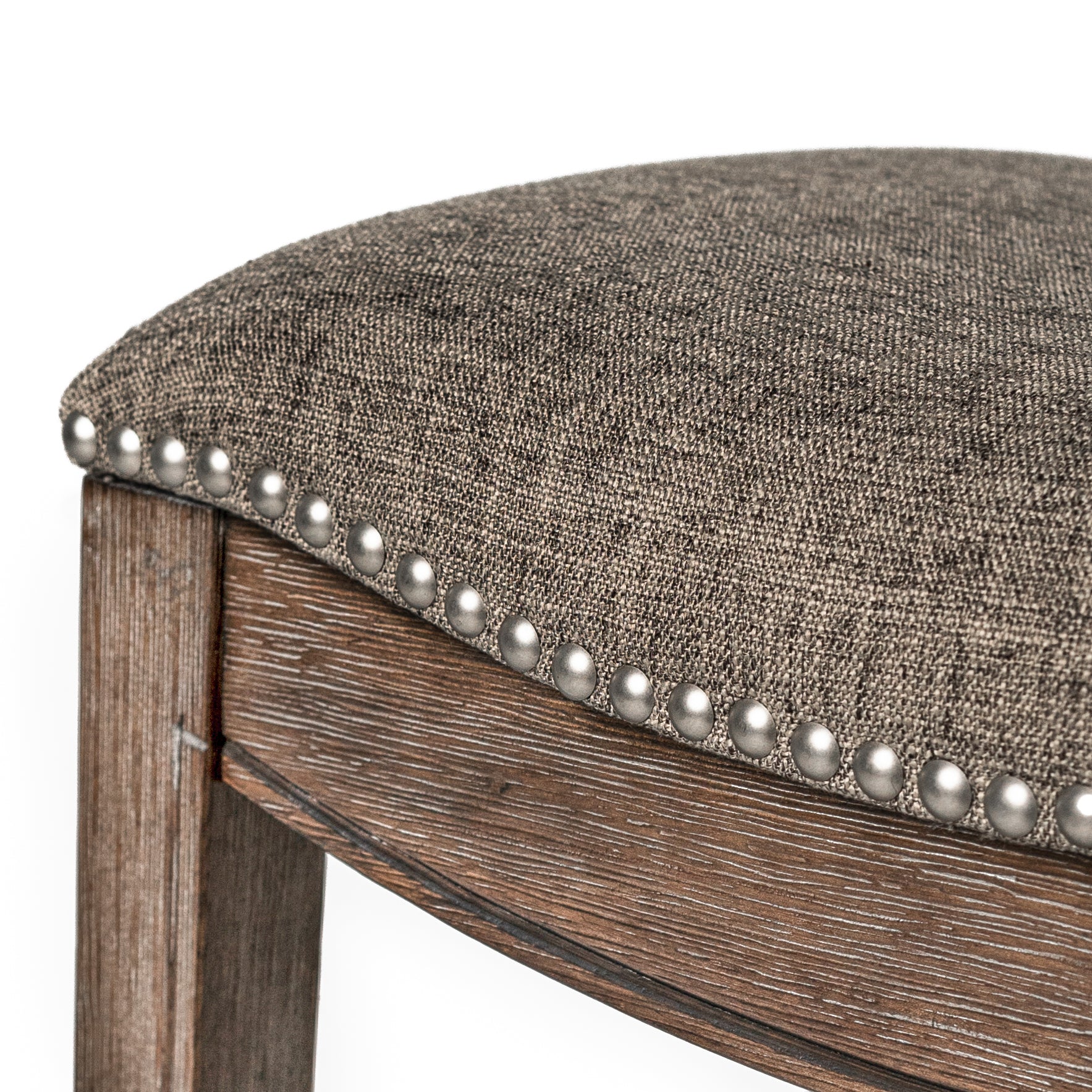Adrien Backless Saddle Bar Stool in Walnut Finish w/ Grey Fabric Upholstery in Maven Lane by Maven Lane