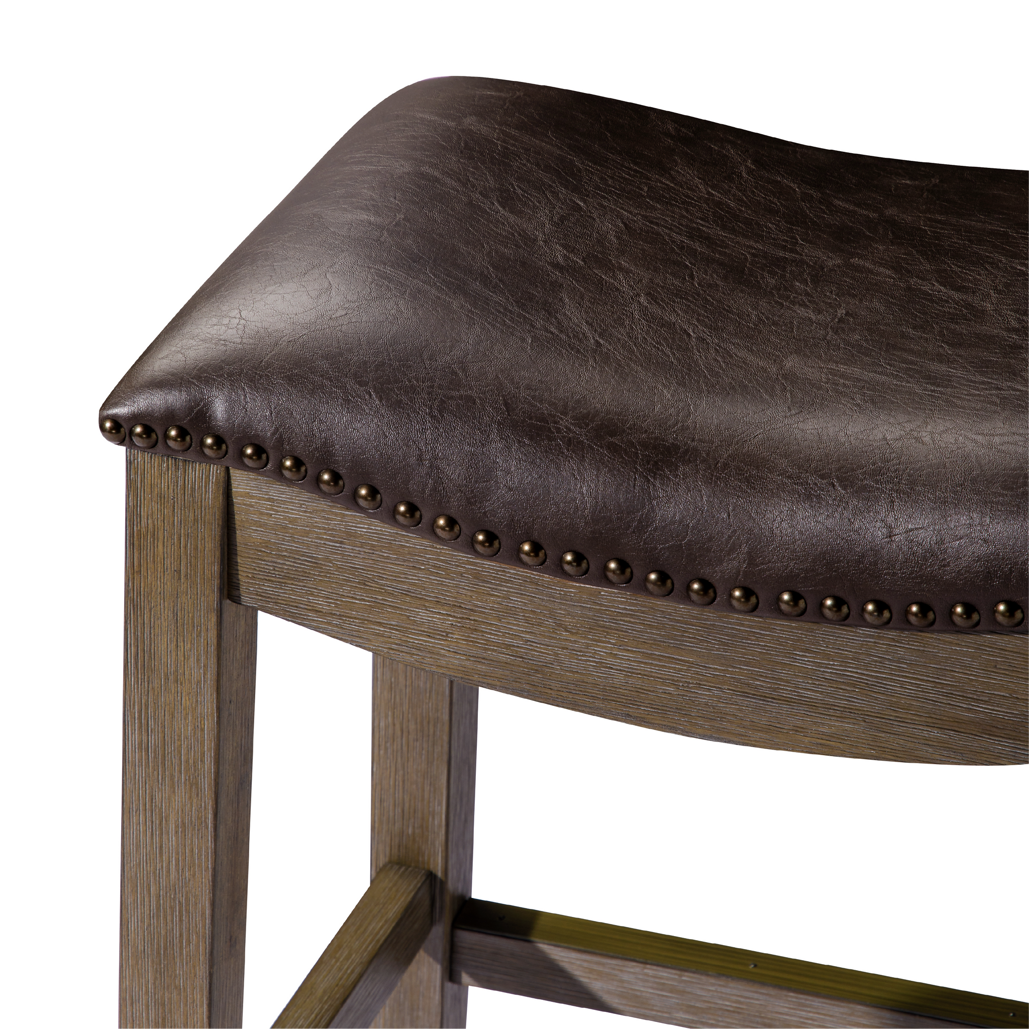 Adrien Saddle Counter Stool in Brown Finish with Dark Brown Faux Leather in Stools by Maven Lane