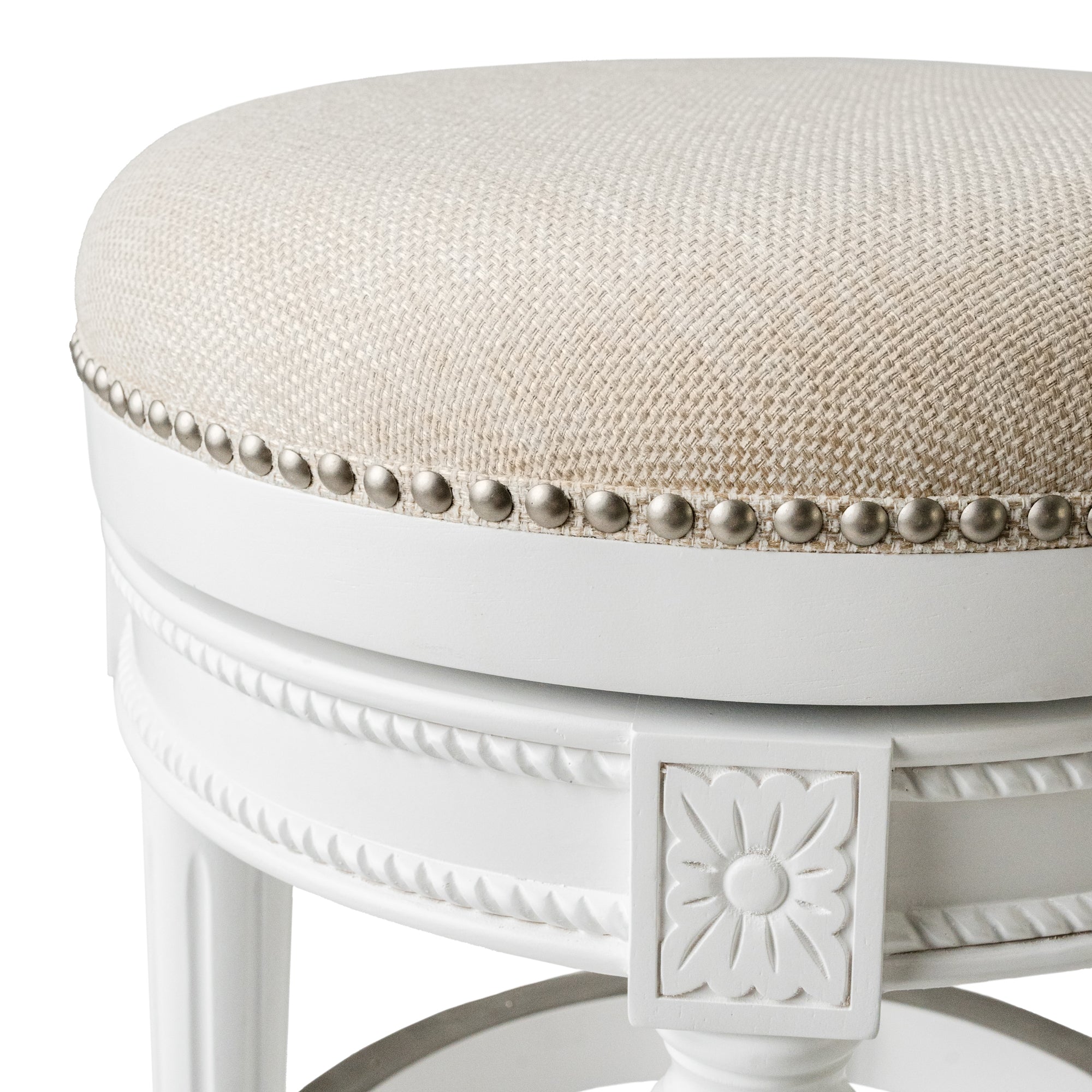 31" Pullman backless swivel bar stool in alabaster white finish with cream fabric upholstery in Stools by Maven Lane