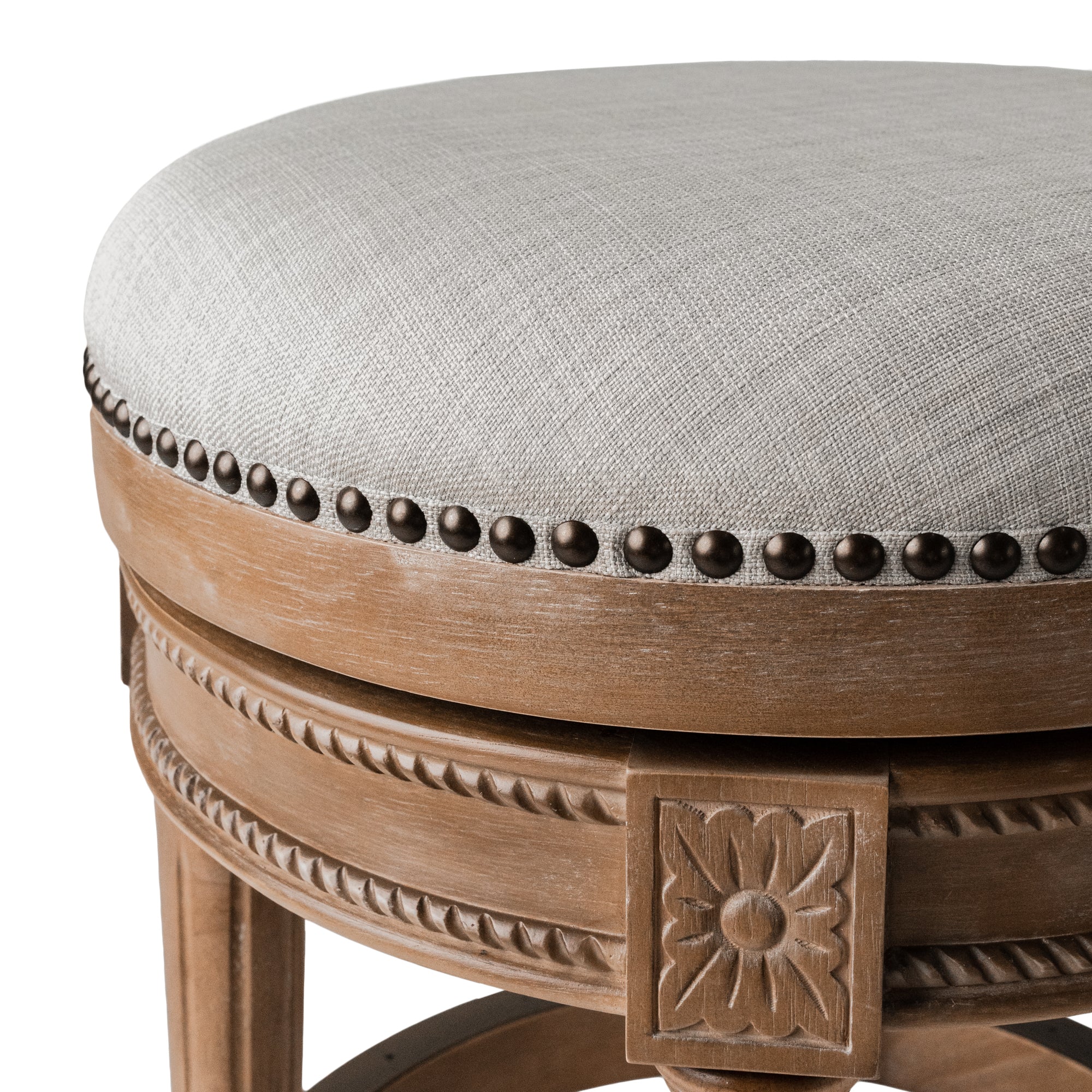 27" Pullman backless swivel counter height kitchen stool - weathered oak finish with sand color fabric upholstery in Stools by Maven Lane