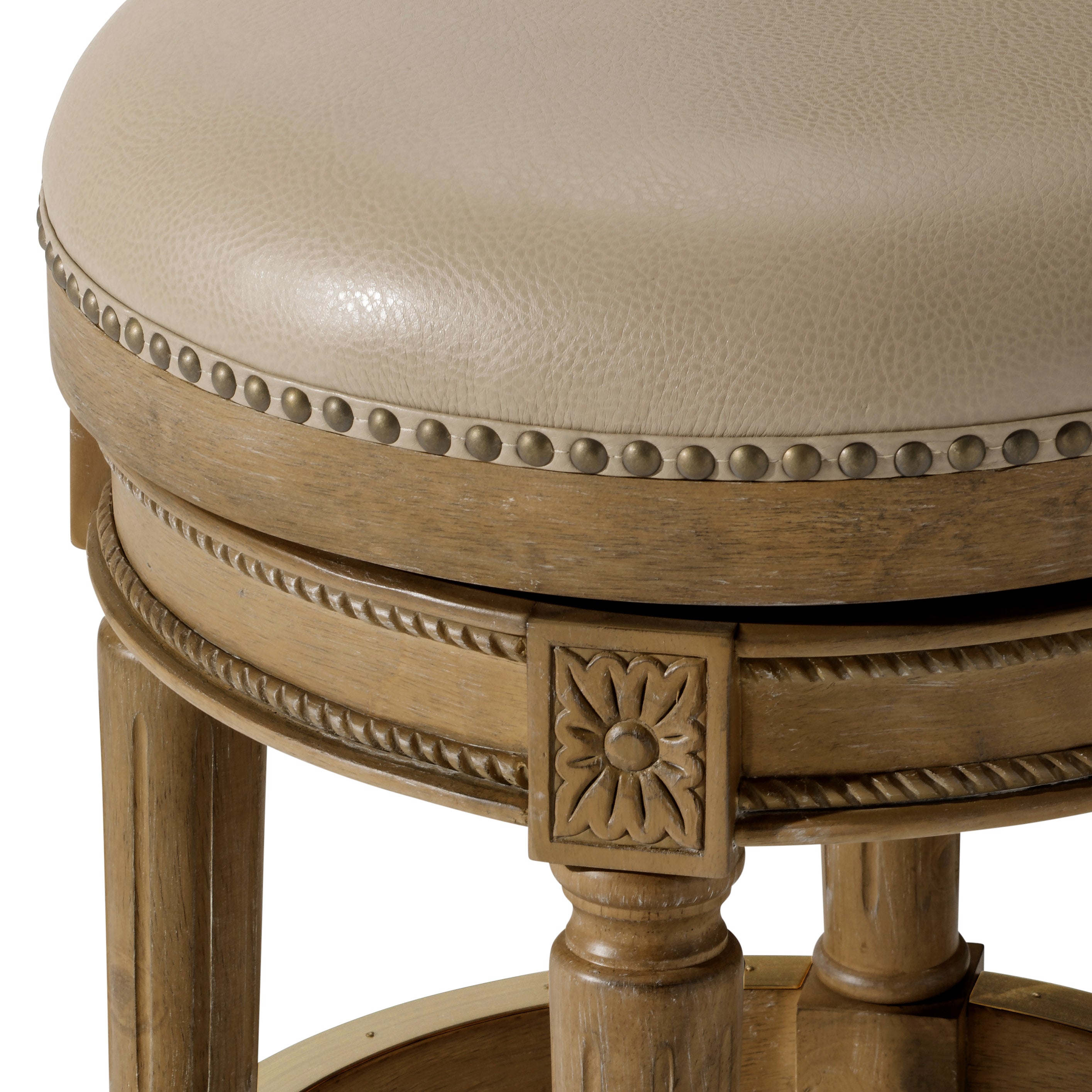 Pullman Backless Swivel Counter Height Kitchen Stool - Weathered Oak Finish with Avanti Bone Vegan Leather in Stools by Maven Lane