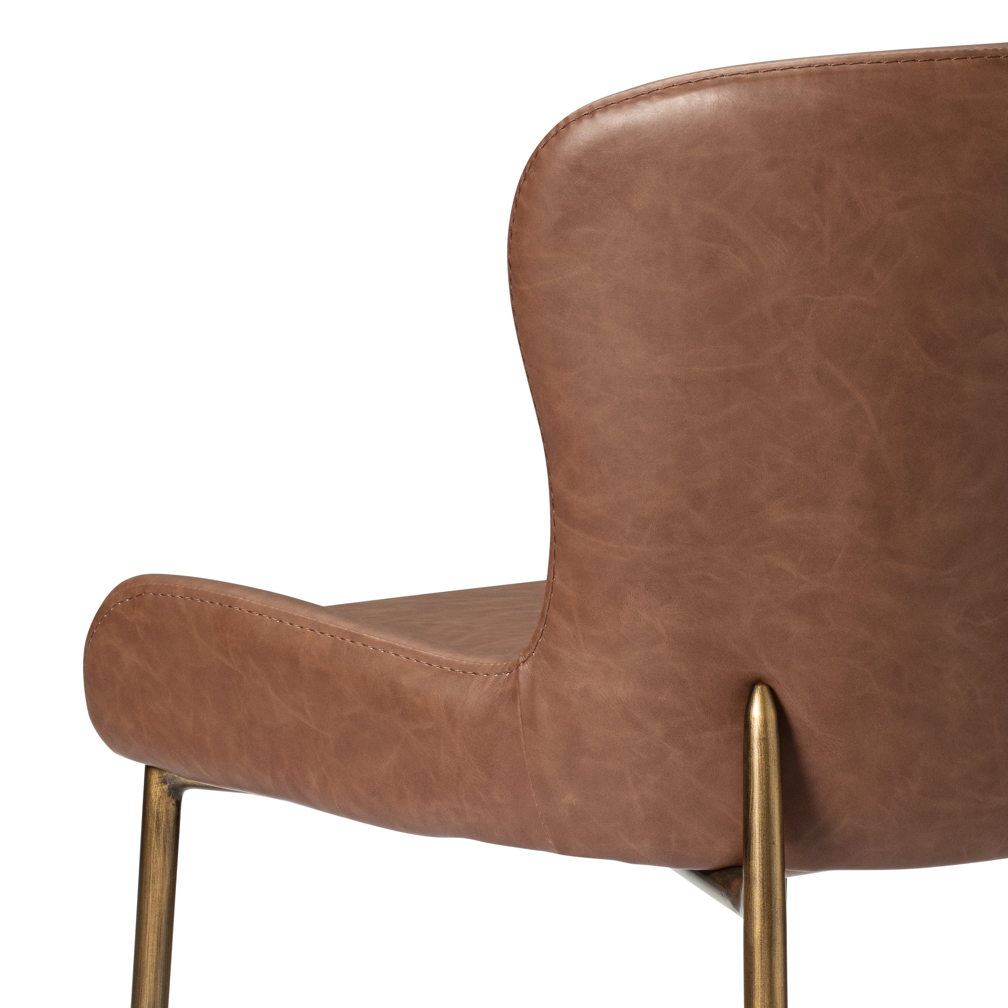 27" Naomi Counter Stool in Antique Brass Finish with Cocoa Brown Vegan Leather Upholstery in Maven Lane by Maven Lane