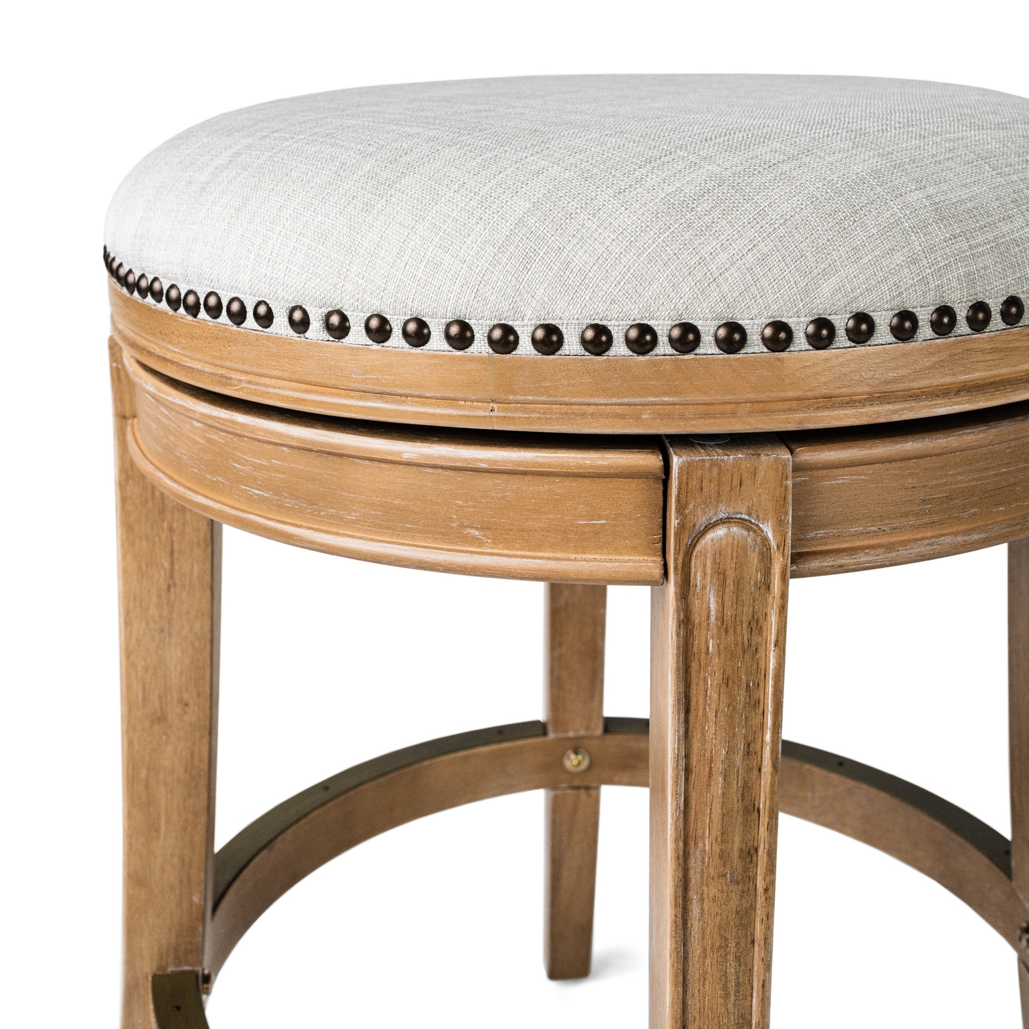 26" Alexander Backless Counter Stool in Weathered Oak Finish with Sand Color Fabric Upholstery in Stools by Maven Lane