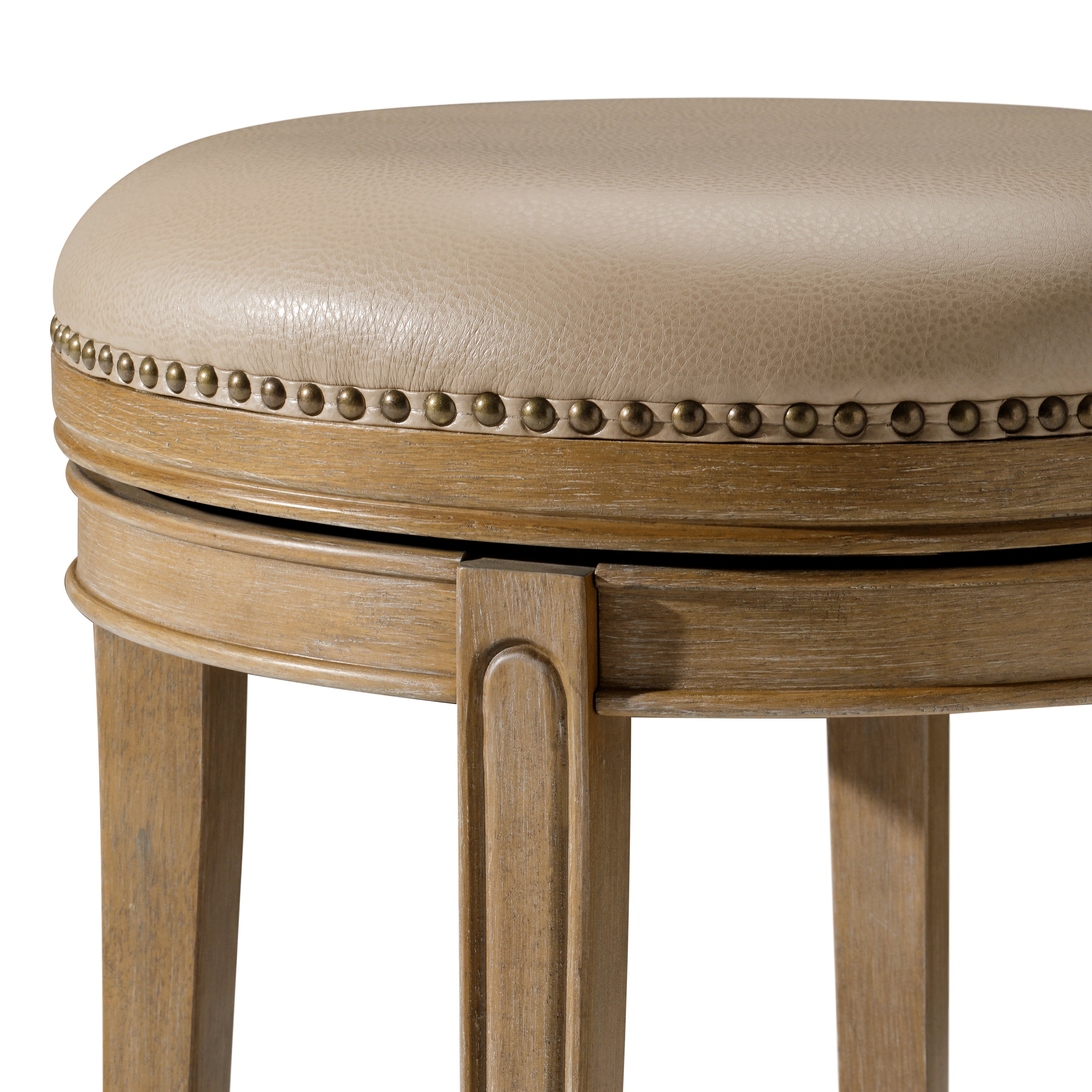 26" Alexander Backless Counter Stool in Brown Finish with Beige Faux Leather Upholstery in Stools by Maven Lane