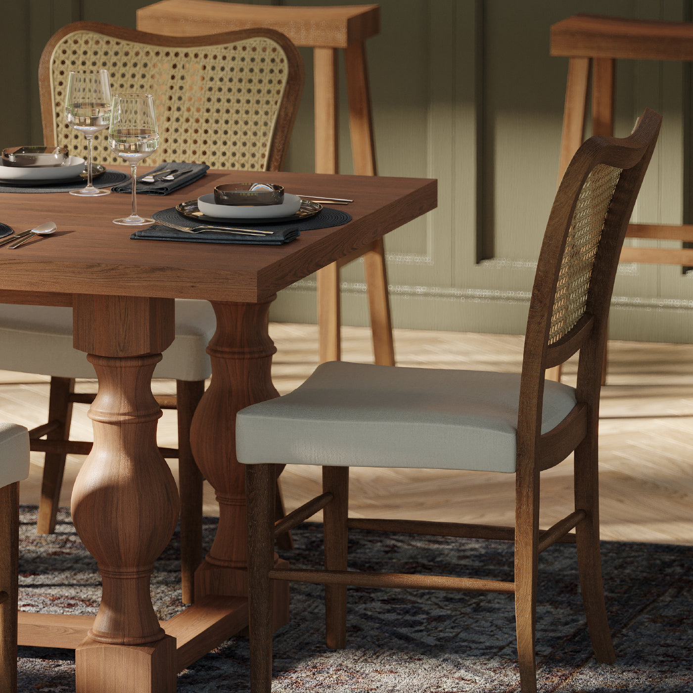 Vera Dining Chair in Aged Natural with Taupe Linen Fabric, Set of 2 in Dining Chair by Maven Lane