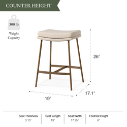 Berkley Counter Height Saddle Stool – Beige Fabric & Aged Gold in Maven Lane by Maven Lane