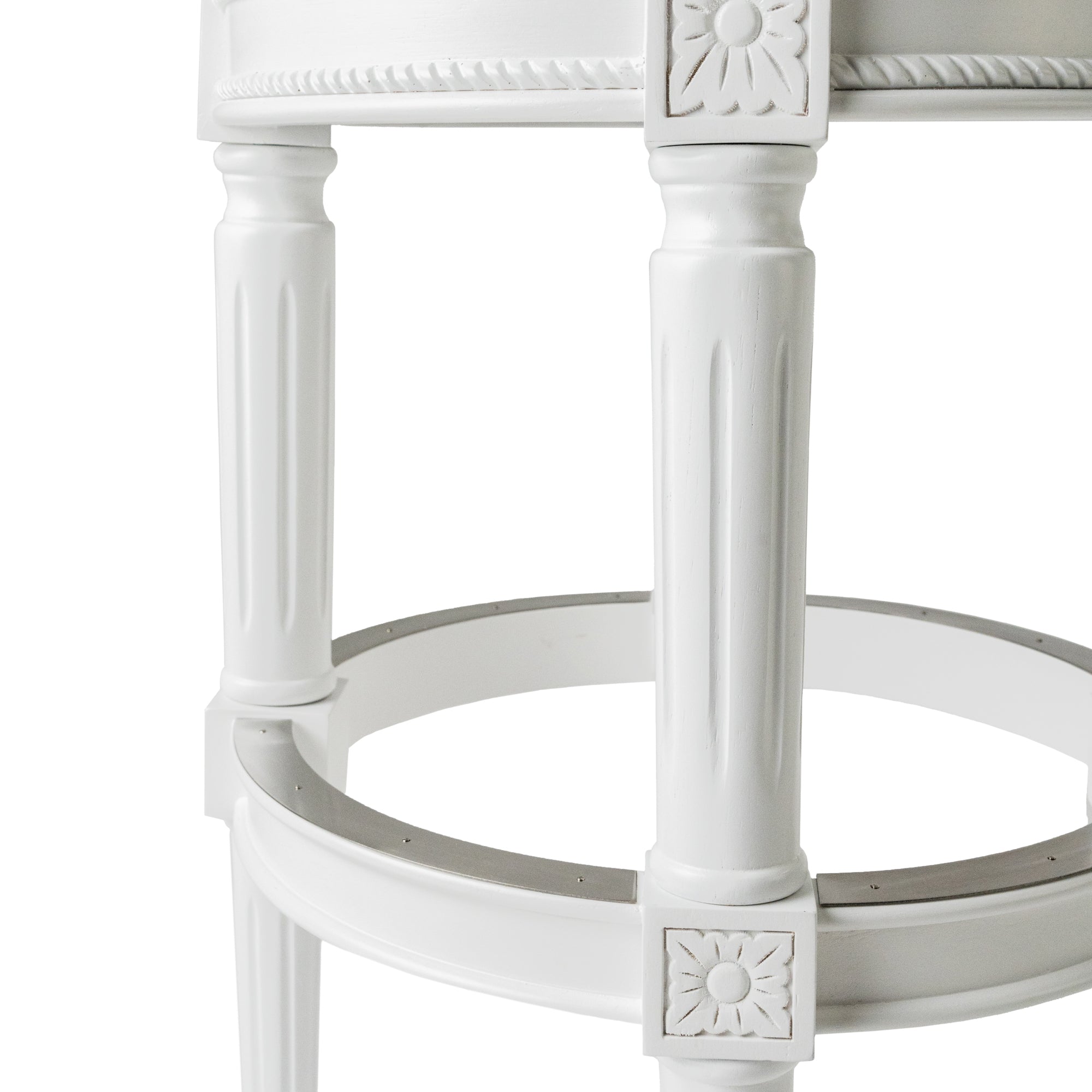 31" Pullman backless swivel bar stool in alabaster white finish with cream fabric upholstery in Stools by Maven Lane