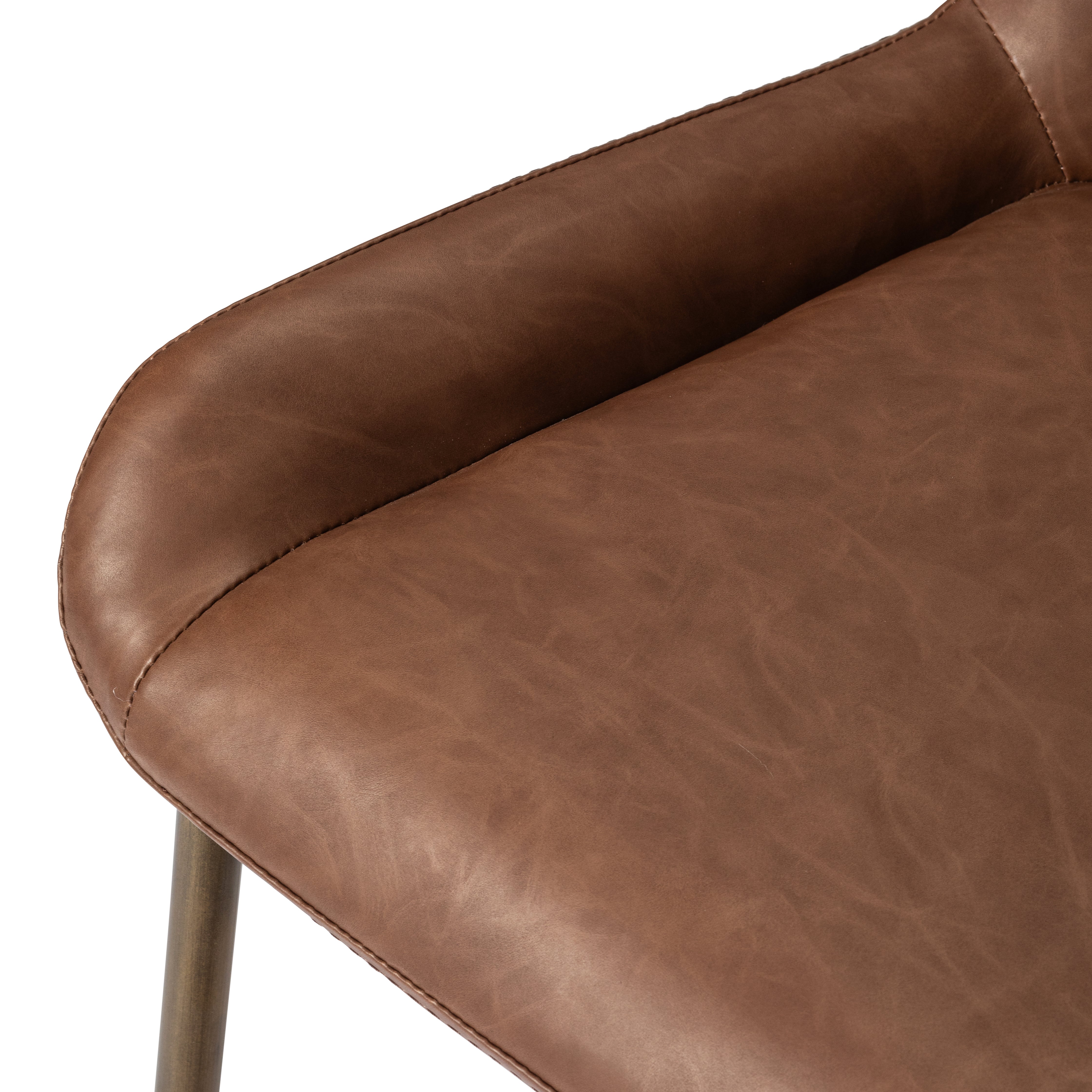 27" Naomi Counter Stool in Antique Brass Finish with Cocoa Brown Vegan Leather Upholstery in Maven Lane by Maven Lane
