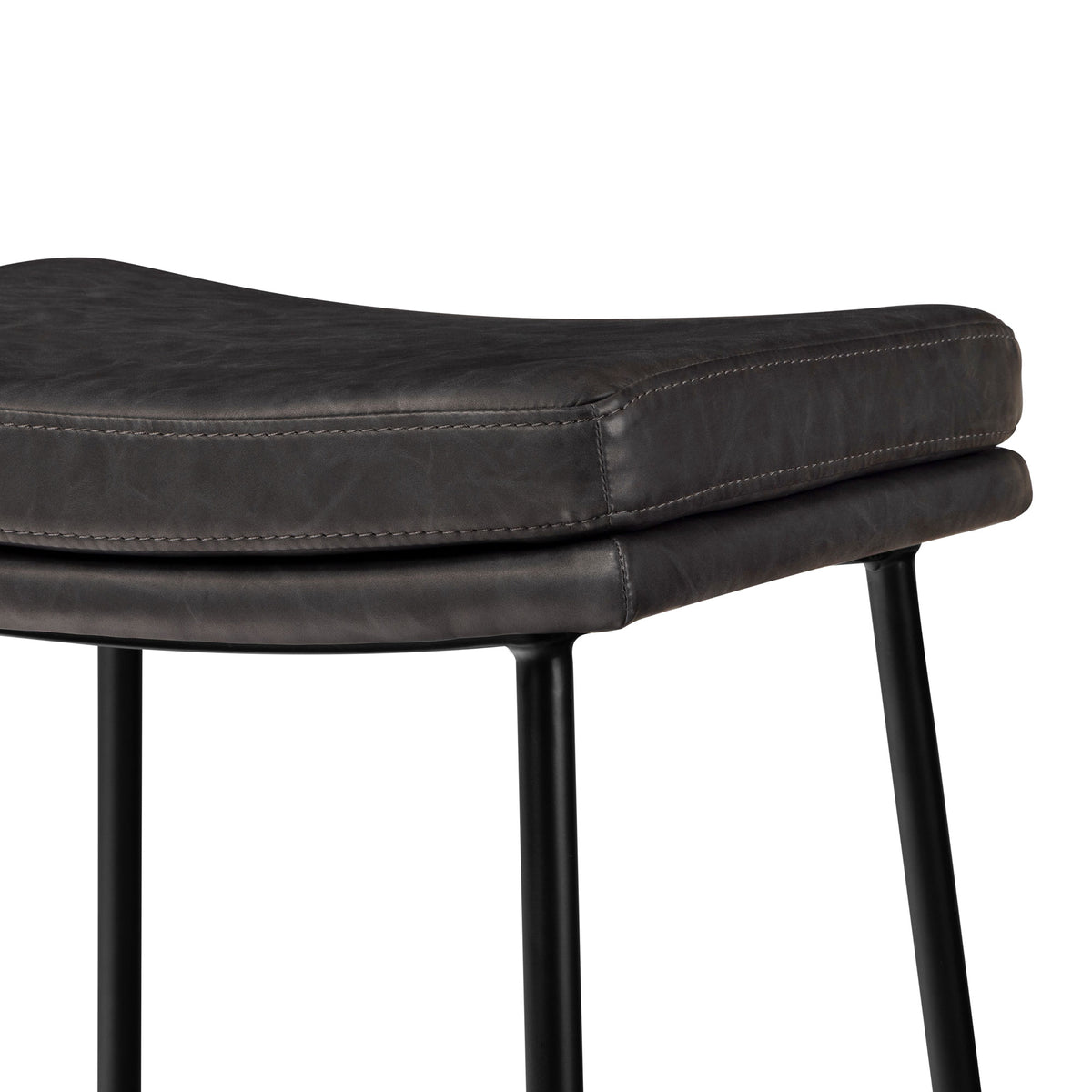 Berkley Counter Height Saddle Stool – Charcoal Faux Leather & Matte Black in Maven Lane by Maven Lane