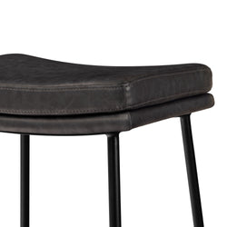 Berkley Bar Height Saddle Stool – Charcoal Faux Leather & Matte Black in Maven Lane by Maven Lane