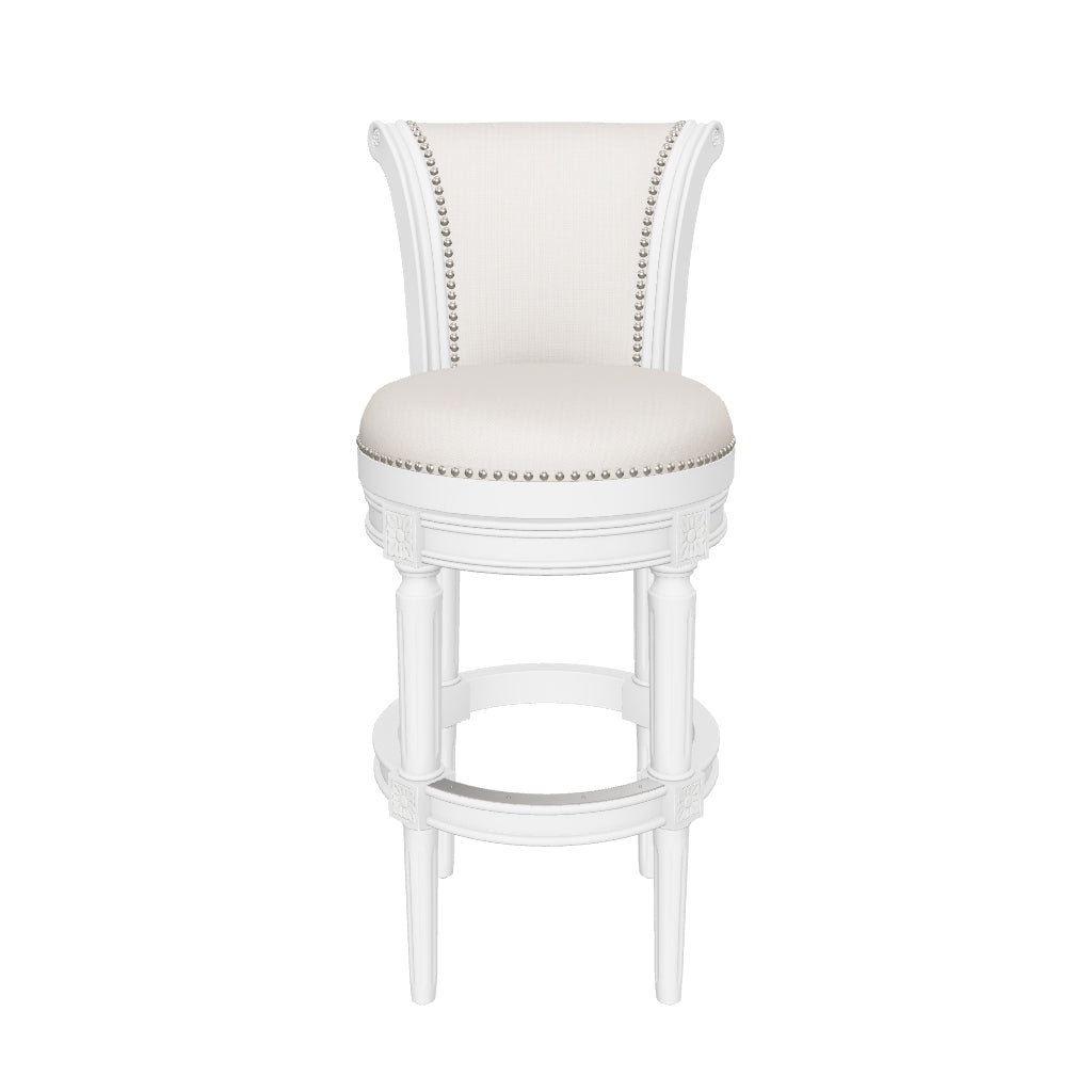 31" Pullman Bar Stool in Alabaster White Finish with Cream Fabric Upholstery