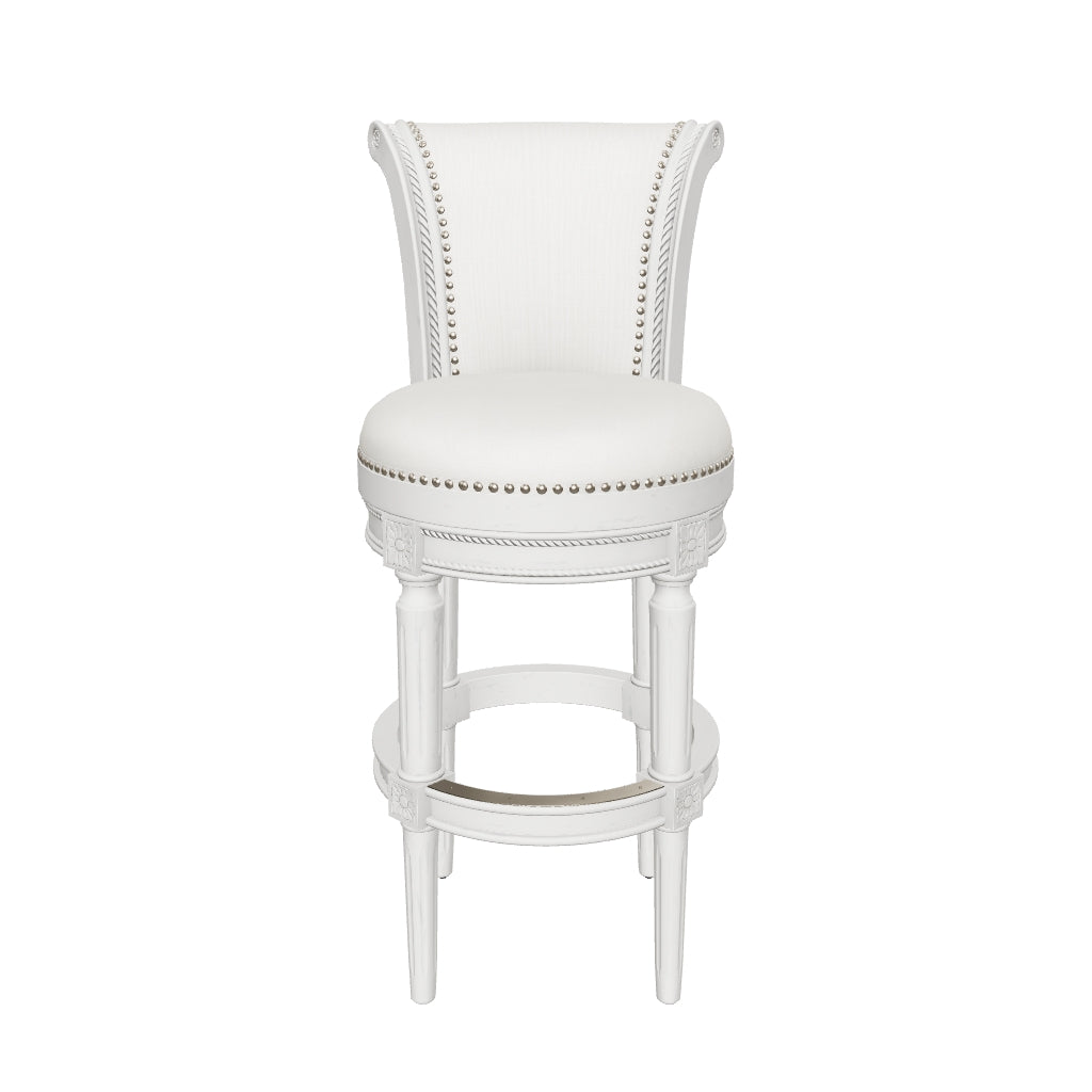 31" Pullman Bar Stool in White Oak Finish with Natural Fabric Upholstery