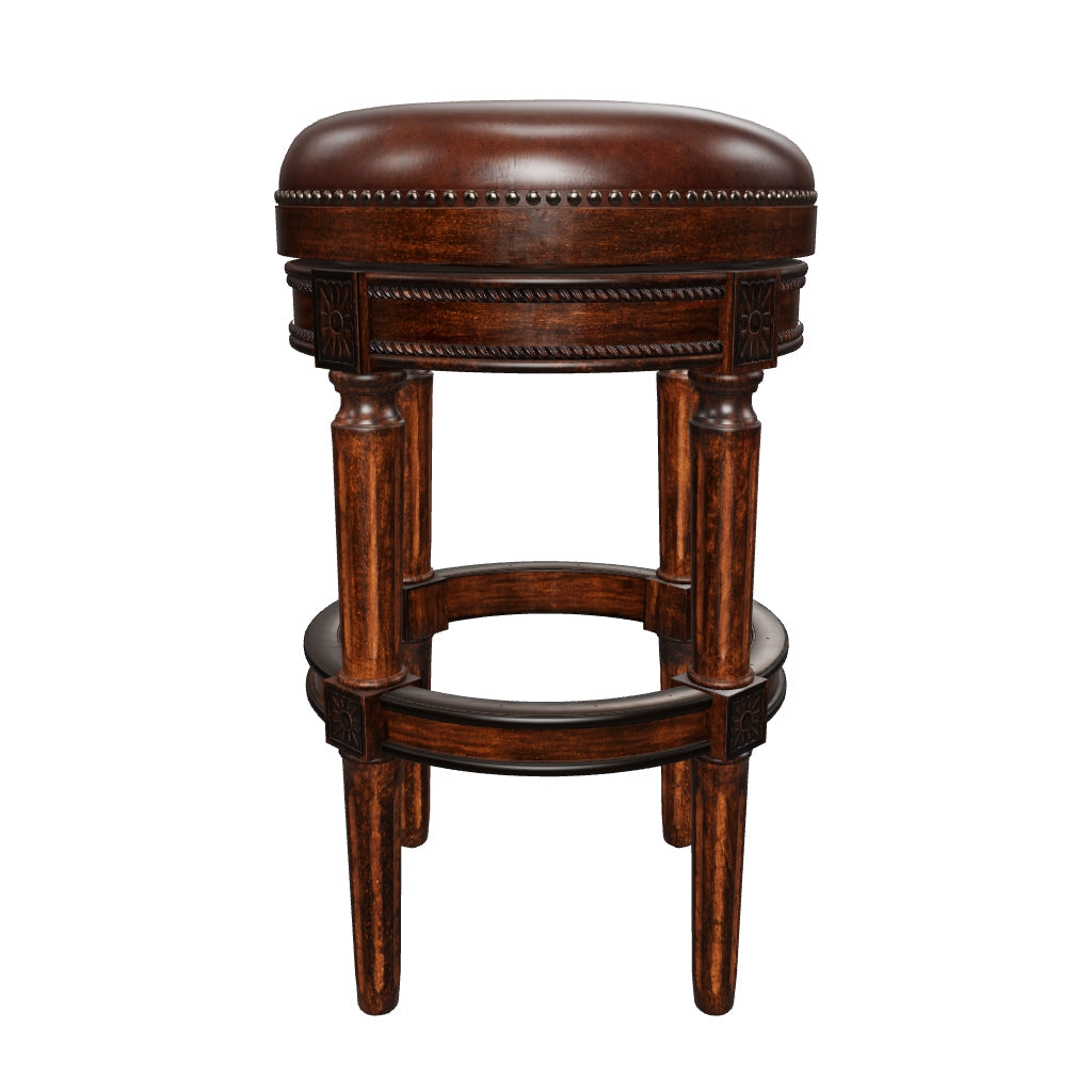31" Pullman Backless Bar Stool in Dark Walnut Finish with Vintage Brown Vegan Leather