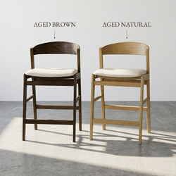Harbor Counter Stool in Aged Natural with Light Beige Fabric Upholstery in Maven Lane by Maven Lane
