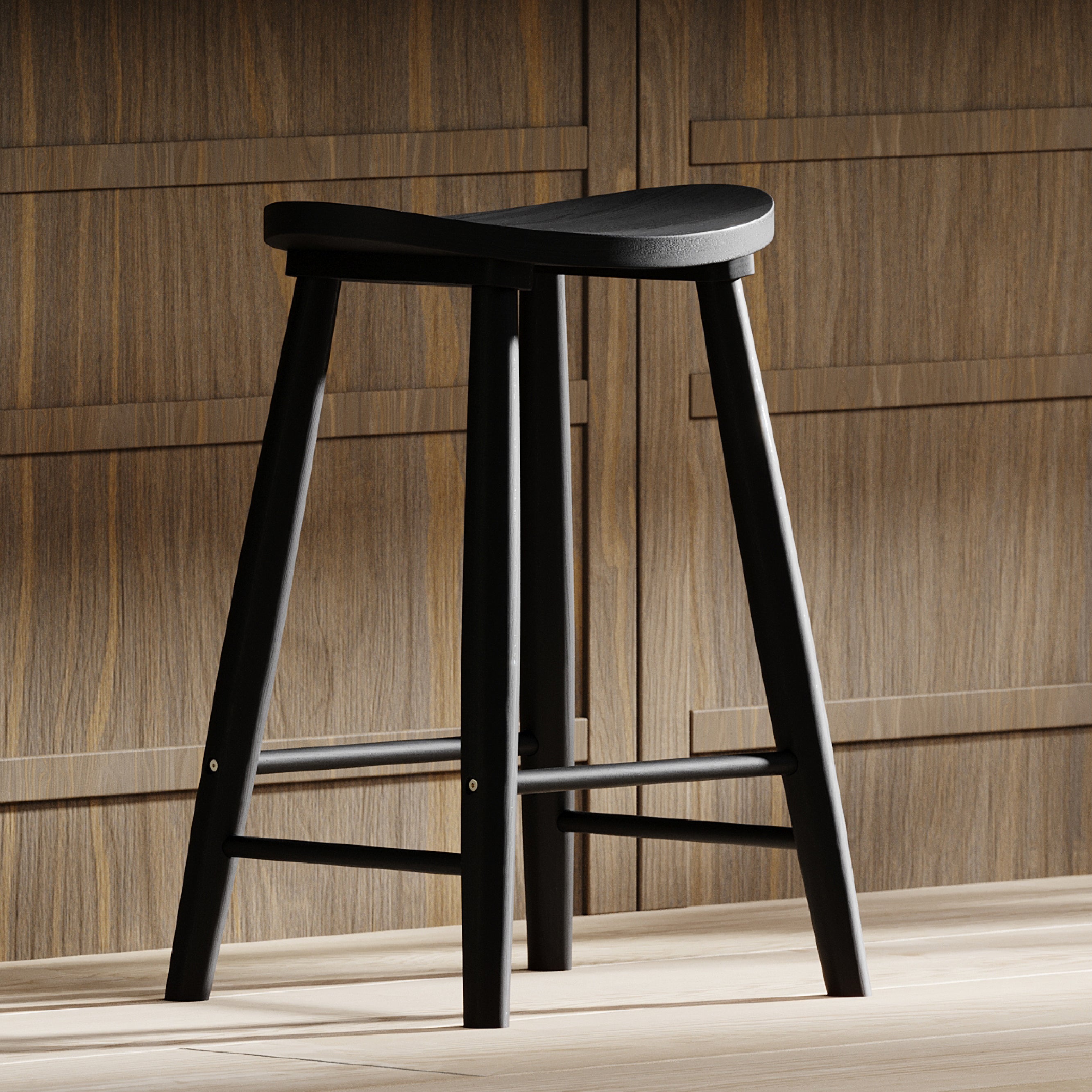 Luna Counter Stool in Rustic Black Wood Finish in Stools by Maven Lane