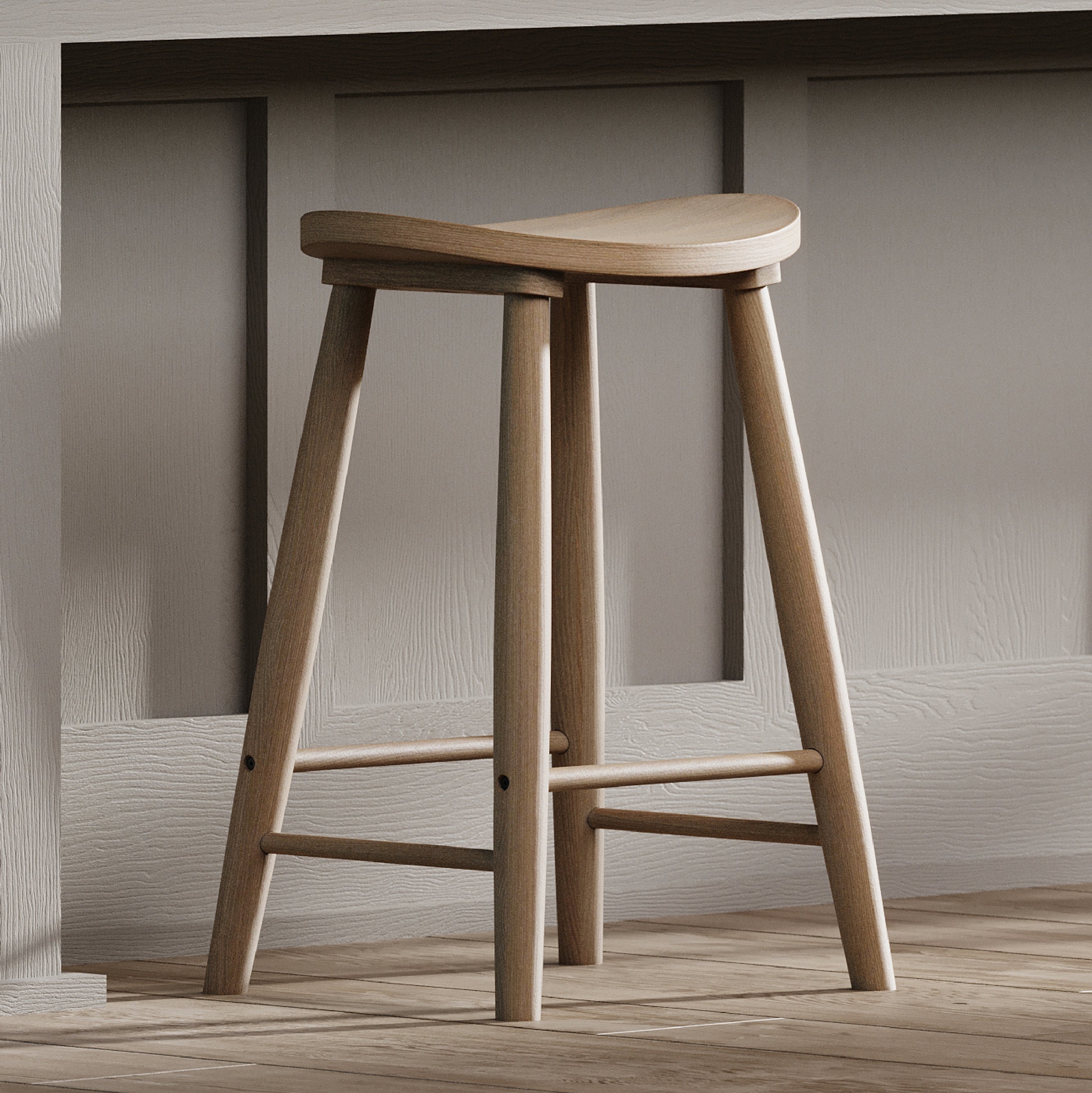 Luna Counter Stool in Light Oak Wood Finish in Stools by Maven Lane