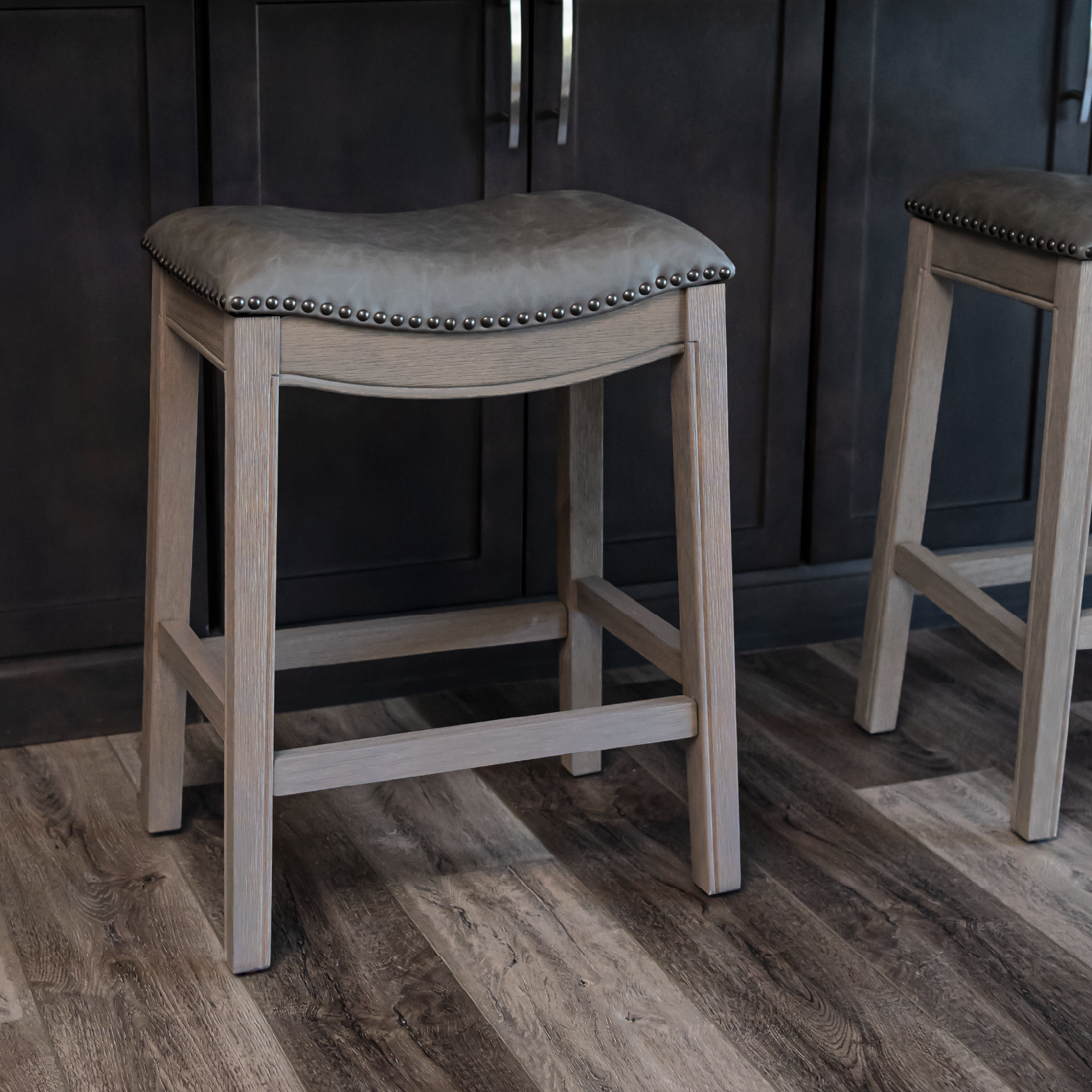 26" Adrien Saddle Counter Stool in Reclaimed Oak with Ronan Stone Vegan Leather in Stools by Maven Lane