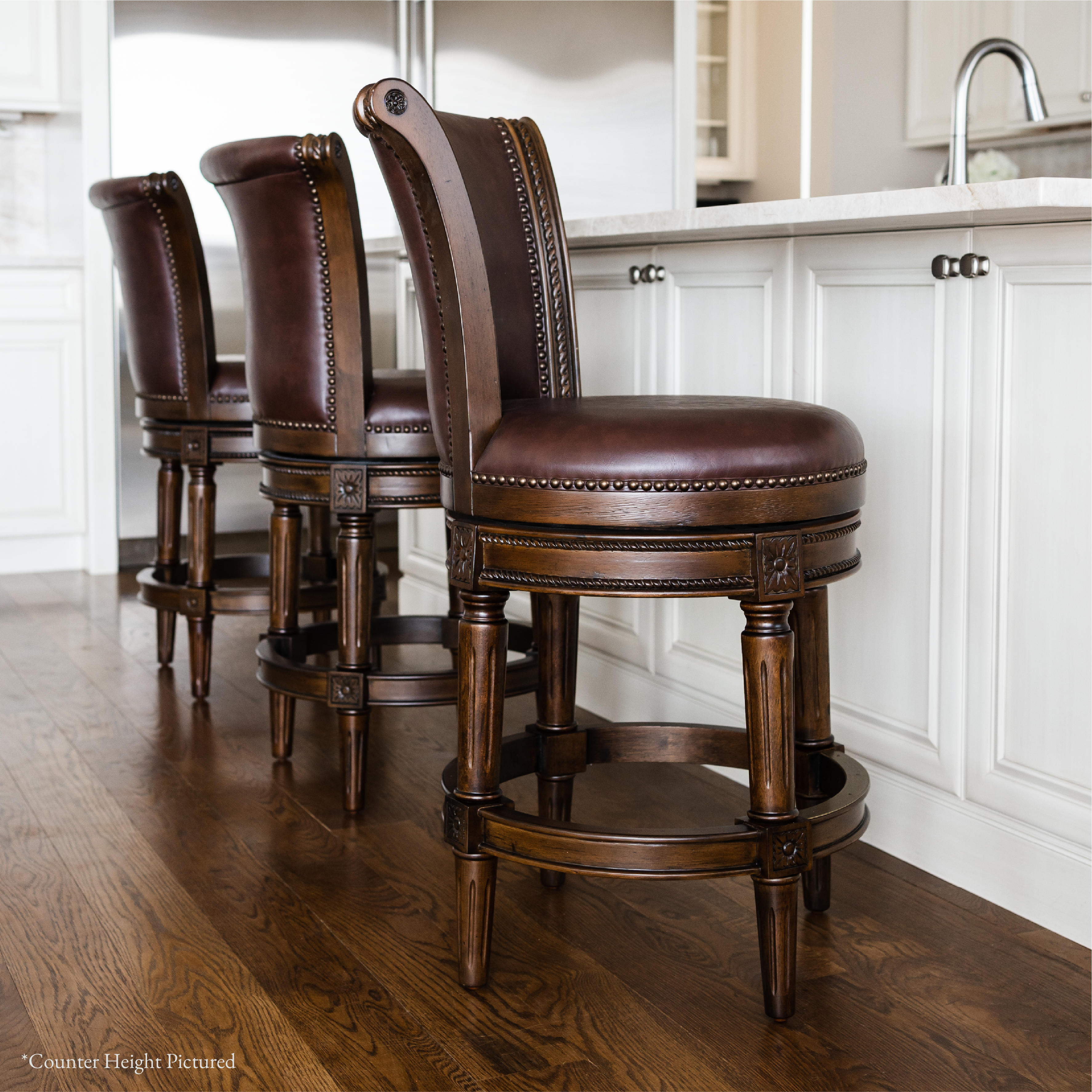 Pullman Bar Stool In Dark Walnut Finish With Vintage Brown Vegan Leather in Stools by Maven Lane